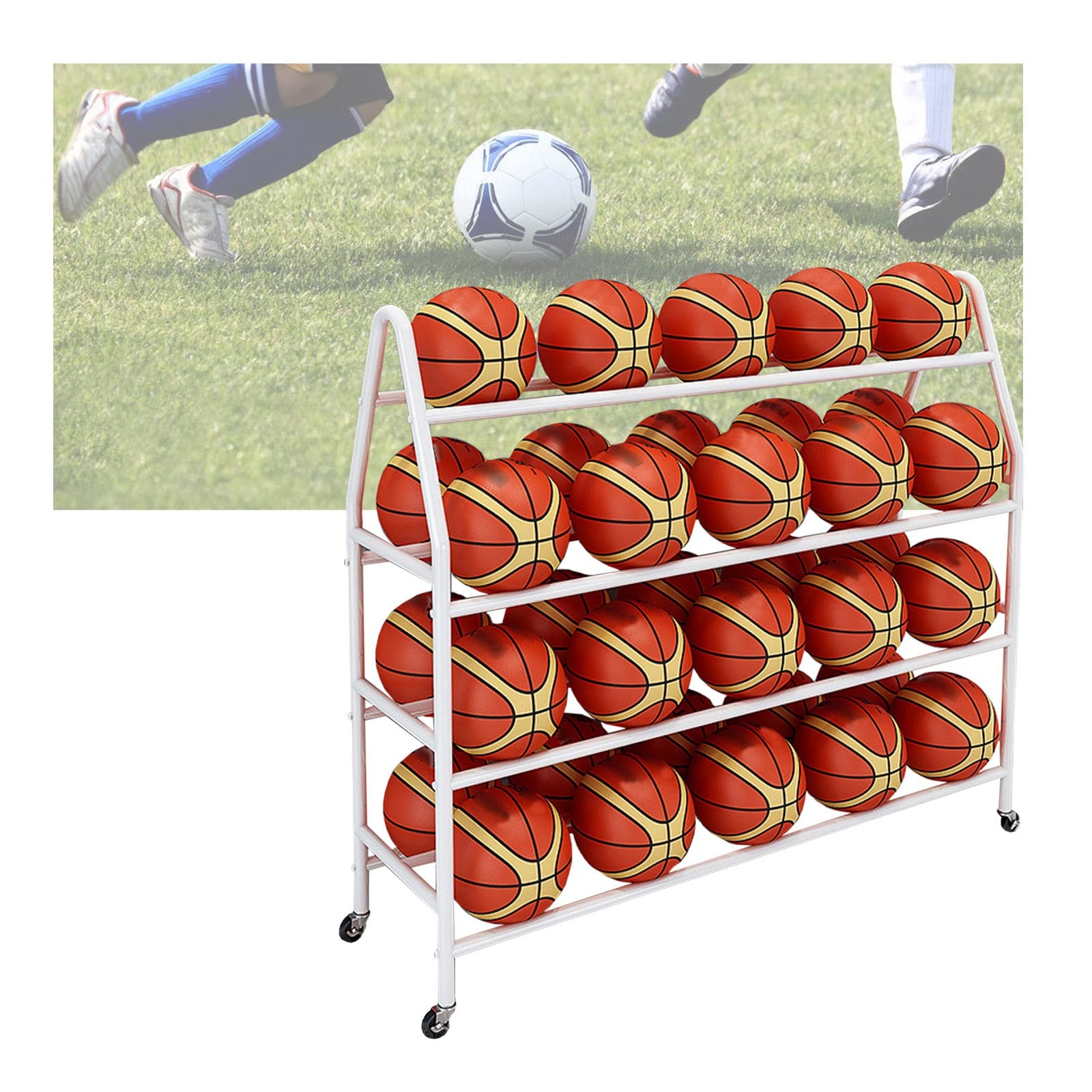 Basketballständer mit 4 Ebenen, große Kapazität, Ball-Aufbewahrungshalter für Basketbälle, Fußball, Volleyball, 140 cm