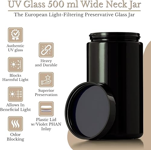 Miniatura 2 de Tarro de vidrio ultravioleta negro con tapa | Recipiente hermético a prueba de olores de 16.9 fl oz de 16 onzas | Almacenamiento de hierbas de