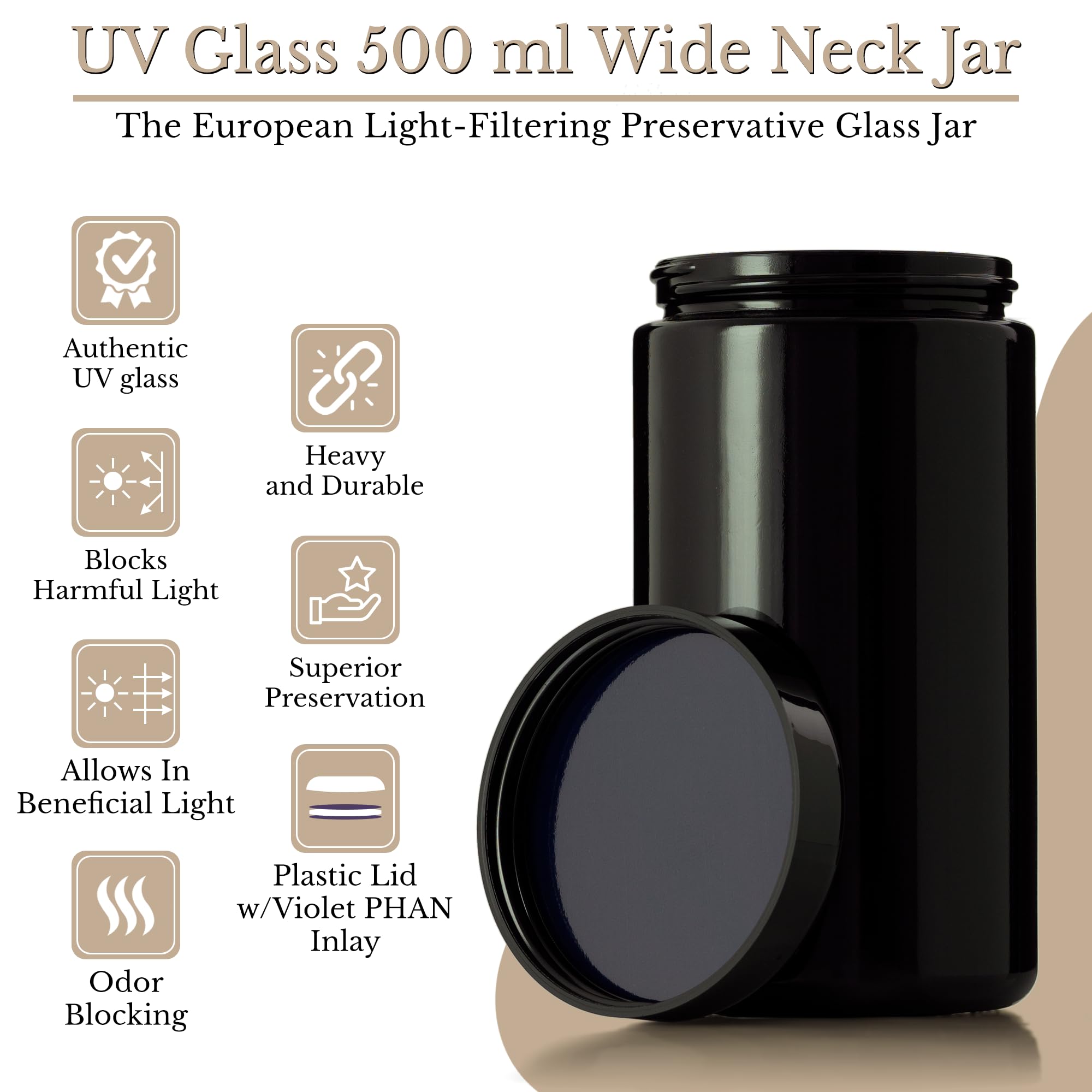 Artanis Home Schwarzes UV-Glas mit Deckel, luftdicht, geruchsdichter Behälter, Weithals-Kräuter-Aufbewahrung, ideal für Kaffee, Tee, Gewürze, getrocknete Waren, hohe Glasdose für die Küche, 500 ml Küche, Haushalt & Wohnen