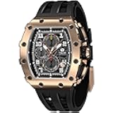 Luxury Watch for Men, 50M Waterproof Mens Watches, Tonneau Watch with Blue Silicone Watch Bands, Japanese Quartz Movement Chronograph, Gifts for Men