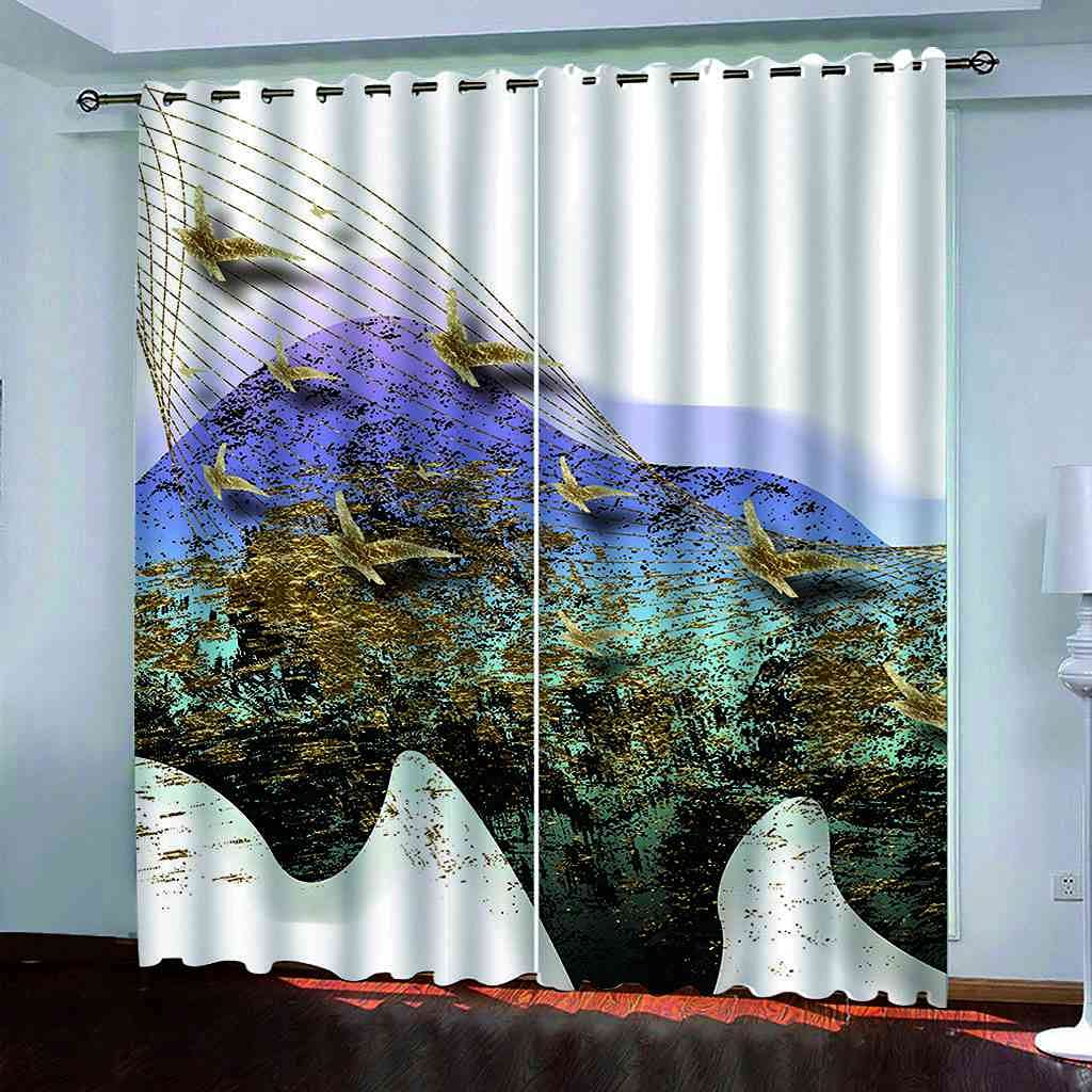 Rideaux de salon au motif oiseau d'or pour décorer la chambre