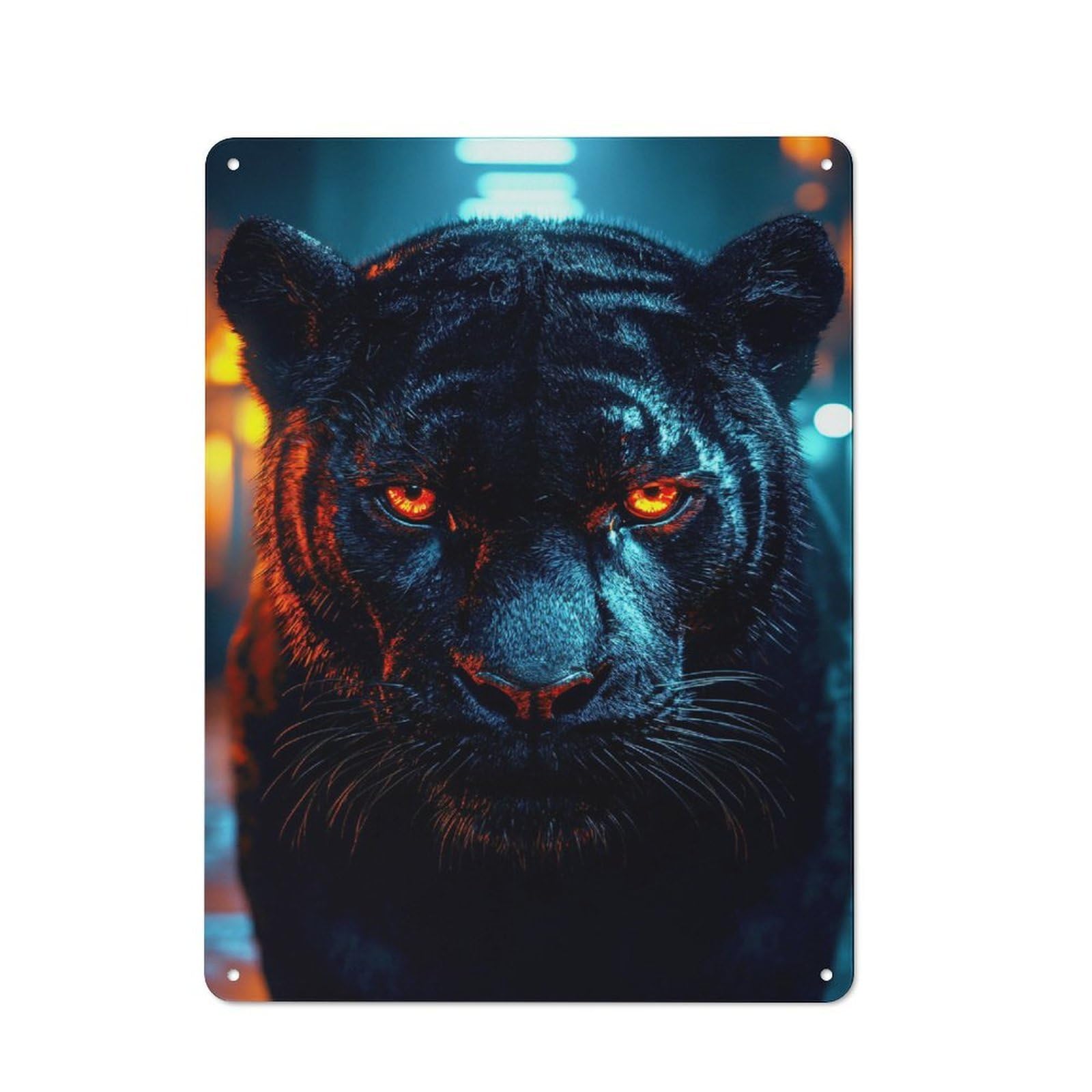 Classic Cyberpunk Black Panther Portrait Metal Wall Sign 40x30cm, Pub Wall Decor for Diner, Restaurant, Shed Or Kitchen