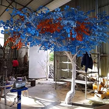 Large Blue Artificial Banyan Tree, Simulation Plant Fake Silk Flower Decoration, Wedding Event Party Restaurant Mall Decor 7x7m/23x23ft