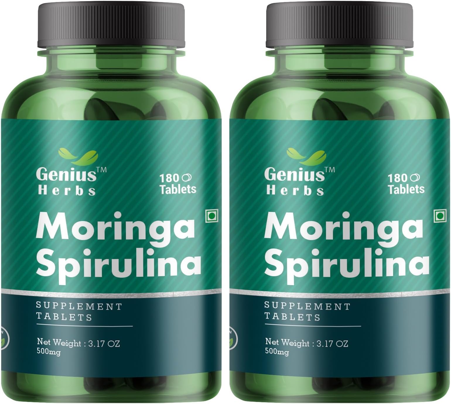 - Genius Herbs Moringa Spirulina Tab - 500mg | Support Immune Function | Boost Energy Level | Promoting Detoxification | Pack of 2
