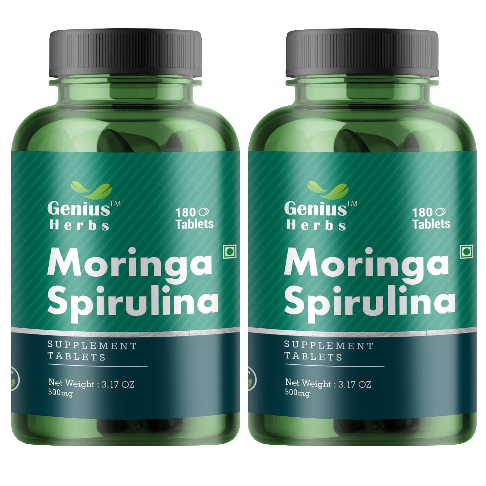 Genius Herbs Moringa Spirulina Tab - 500mg | Support Immune Function | Boost Energy Level | Promoting Detoxification | Pack of 2