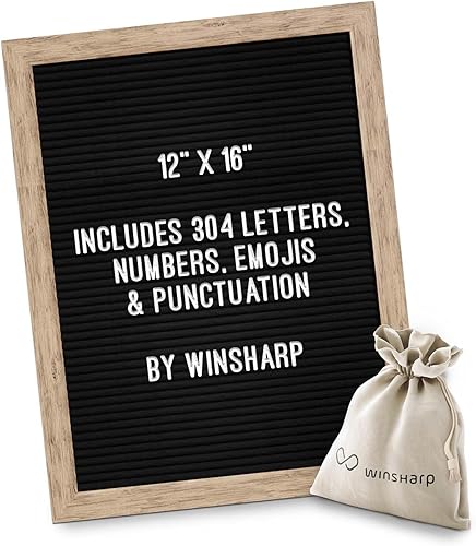 Miniatura 1 de Tablero de letras de fieltro negro  Marco de madera manchado oscuro con letras blancas  Tableros de letreros intercambiables de primera calidad para