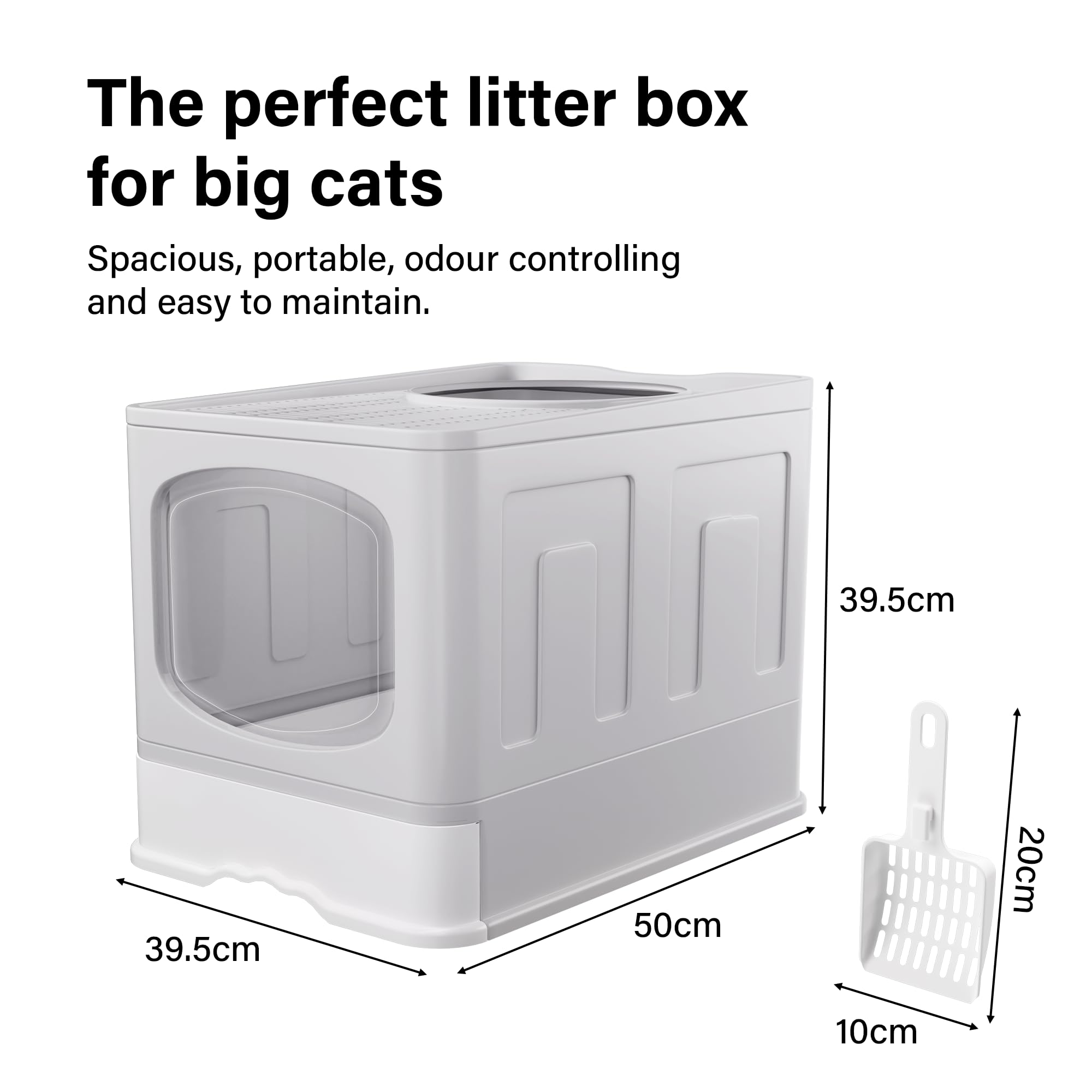 Caja de Arena Grande para Gatos, Caja de Arena Plegable con Tapa, Cuchara, Puerta con Solapa, Bandeja Deslizante para una fácil Limpieza, Bandeja Grande con Capucha antisalpicaduras para Gatos