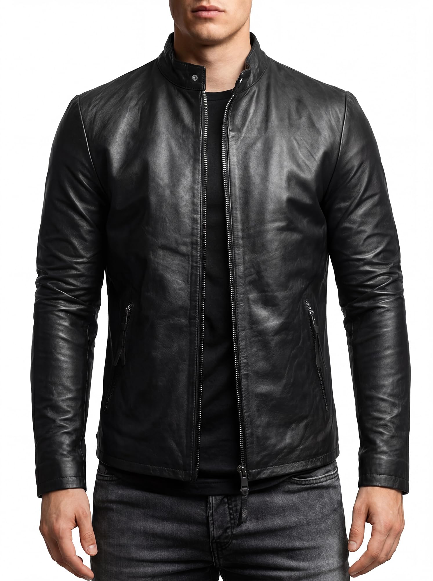 Crone Noa Herren Lederjacke Cleane Basic Echtleder Jacke