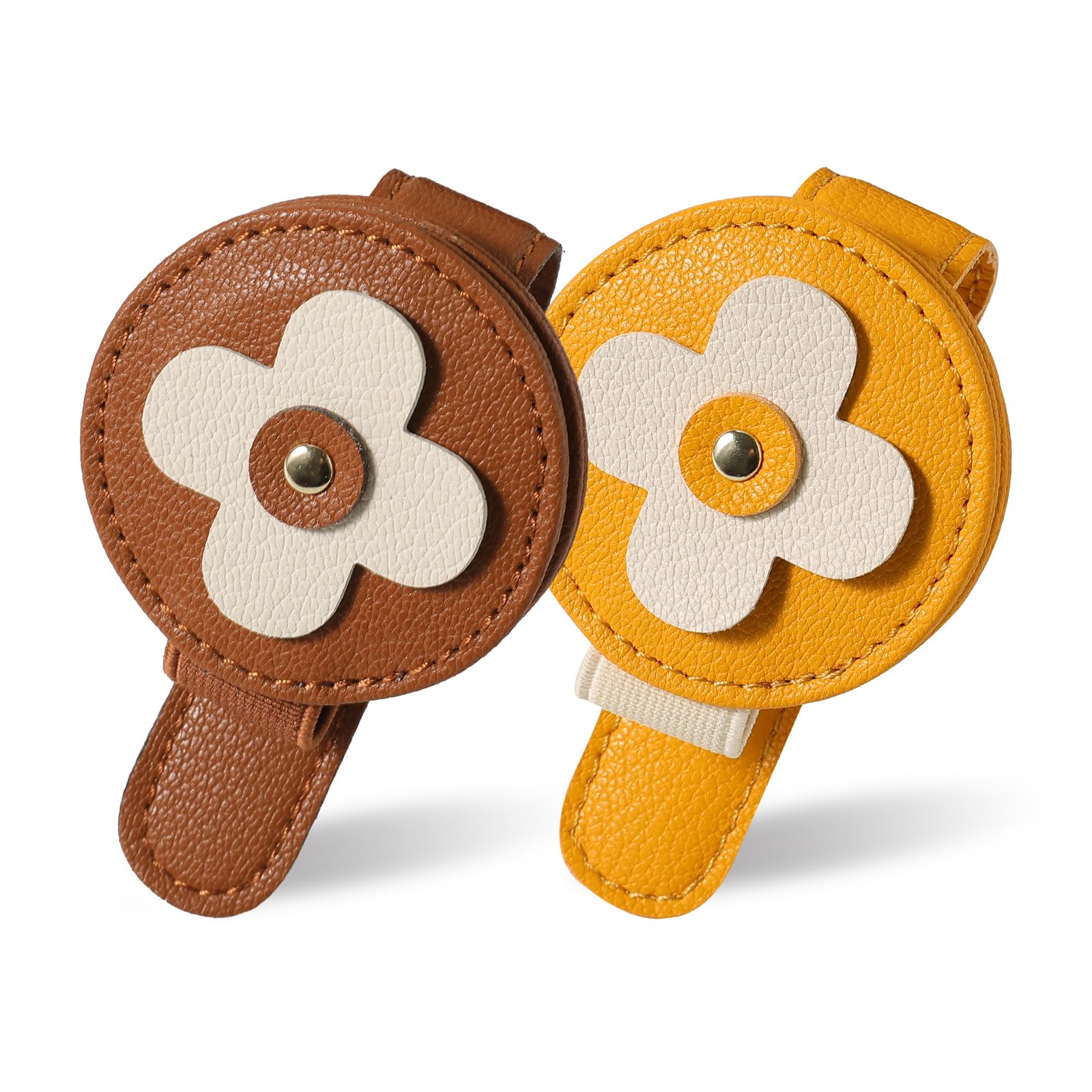 KEVANCHO Sunglass Holder for Car Visor Clip 2 PCS, Car Sunglasses Holder, Visor Accessories Eyeglasses Holder Storage Case (Yellow+Brown)