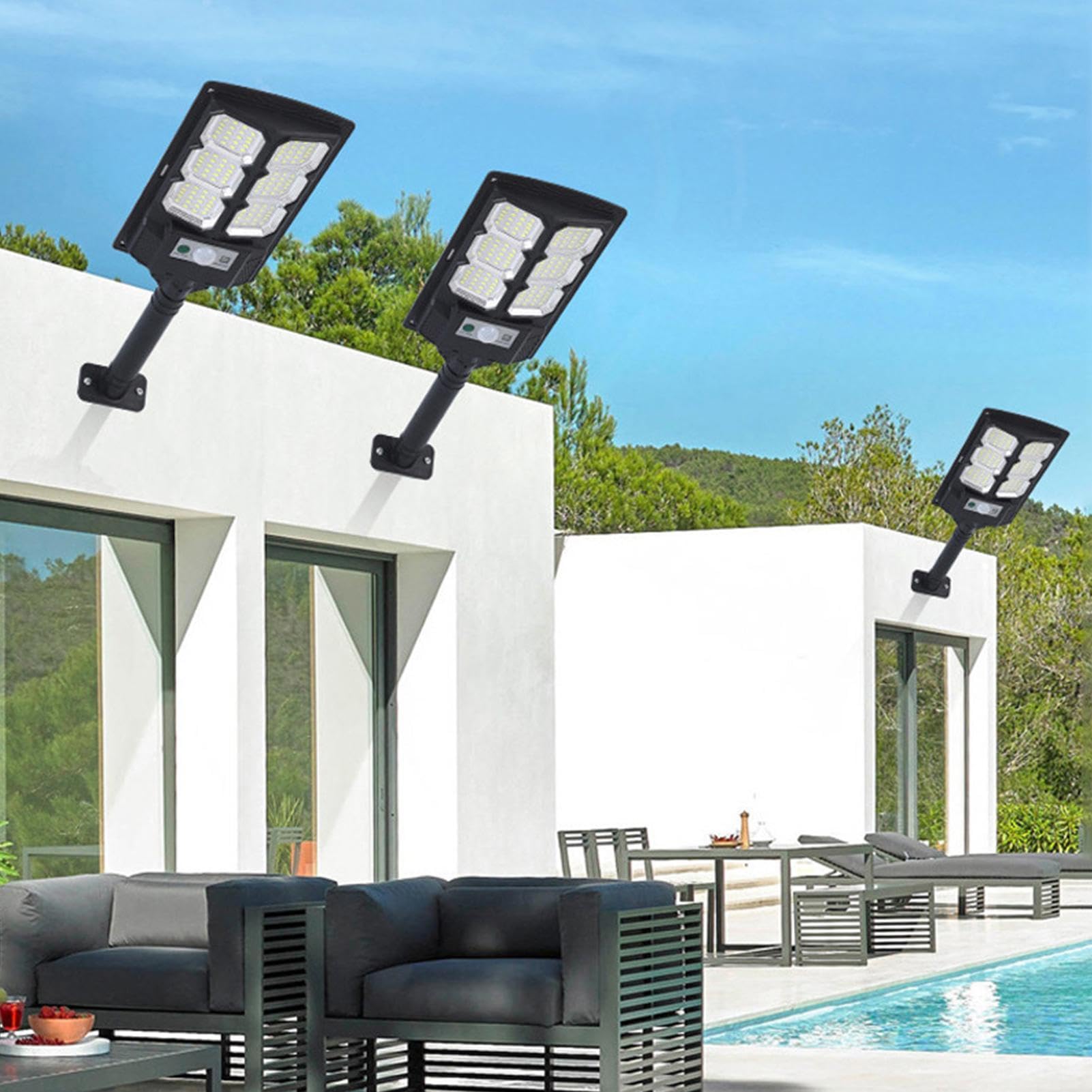 Genérico Luces Solares para Exterior Iluminación LED Solar Impermeable | 4 focos para aparcamiento para exteriores: garaje, patio, entrada de vehículos, jardín, granja, sendero, y playa