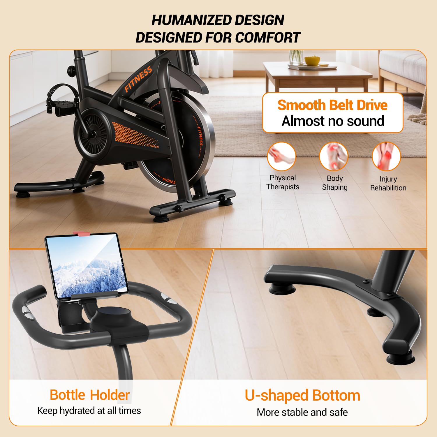 CURSOR FITNESS Inteligentny Rower Treningowy Spinningowy, Cichy Rower Fitnessowy z Bluetooth i APP Kinomap/Zwift/Z Sport, Wyświetlacz LCD z Pomiarem Tętna, Regulowany Opór 0-100%, Nośność 136KG