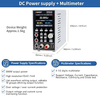 OWON SPM6103 2 in 1 Power & Multimeter (0-60V, 0-10A) DC Variable Power Supply with 2.8 inch LED, USB Interface Support SCPI, 4 1/2 Digital Multimeter