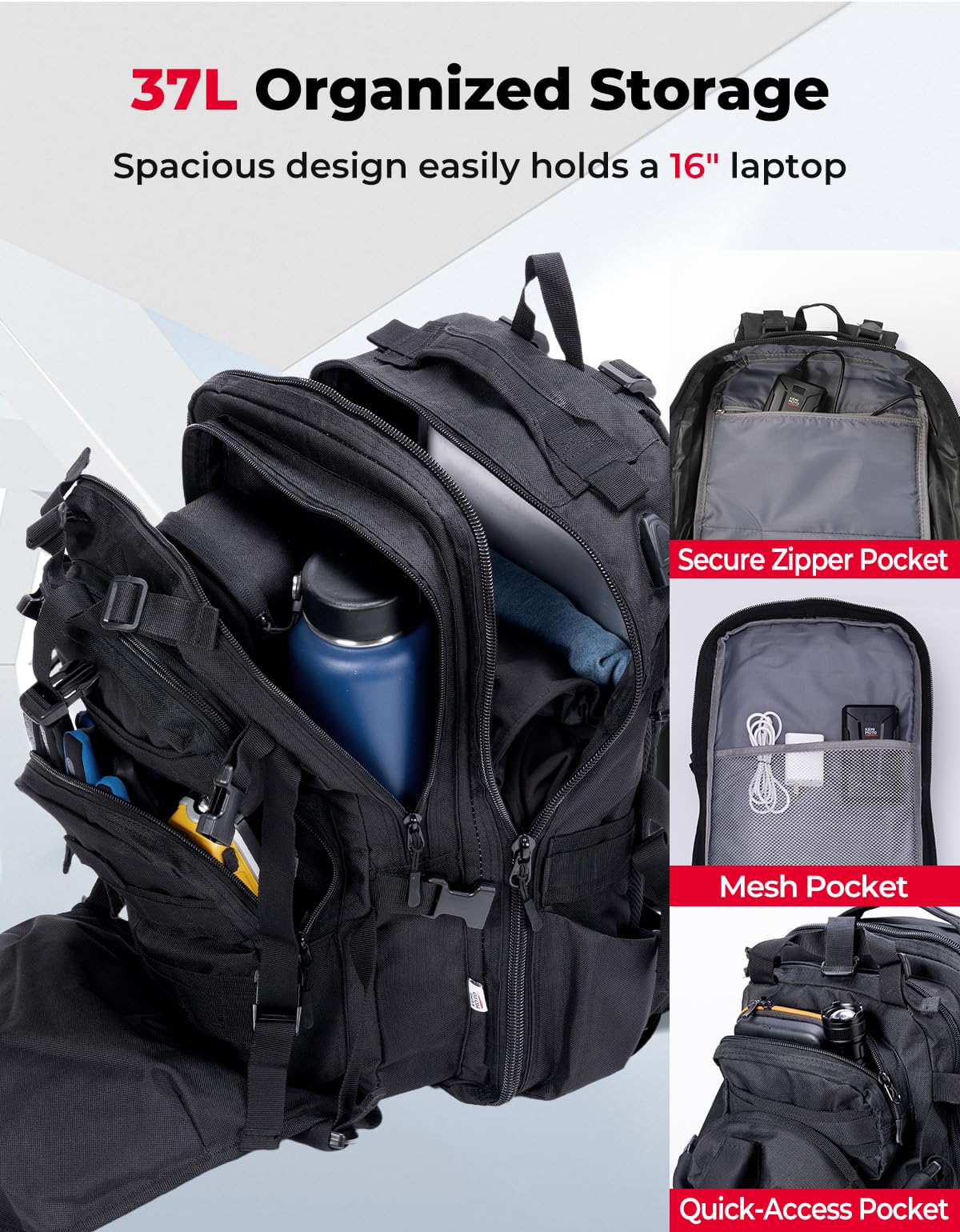 KEMIMOTO - Mochila para Casco de Motocicleta, Bolsa de Casco de 37L de Gran Capacidad con Puerto de Carga USB, Mochila de Conducción y Desplazamiento para Hombres