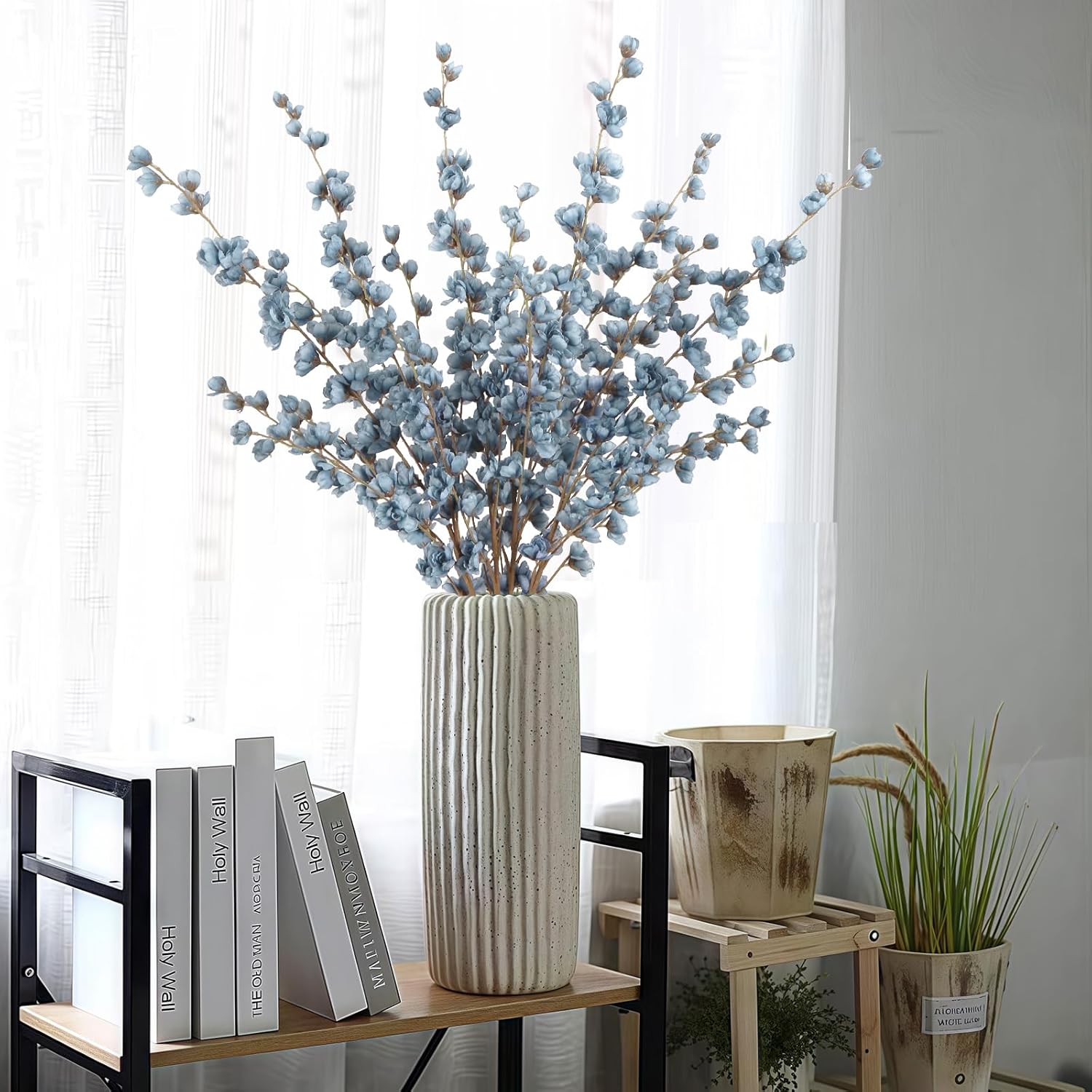 IPOPU Dusty Blue Delphinium Artificial Flowers Bulk 5PCS Faux Snapdragon Stems 45.6in Tall Fake Flowers for Floor Vase Table Centerpieces Wedding Home Decor (Dusty Blue)