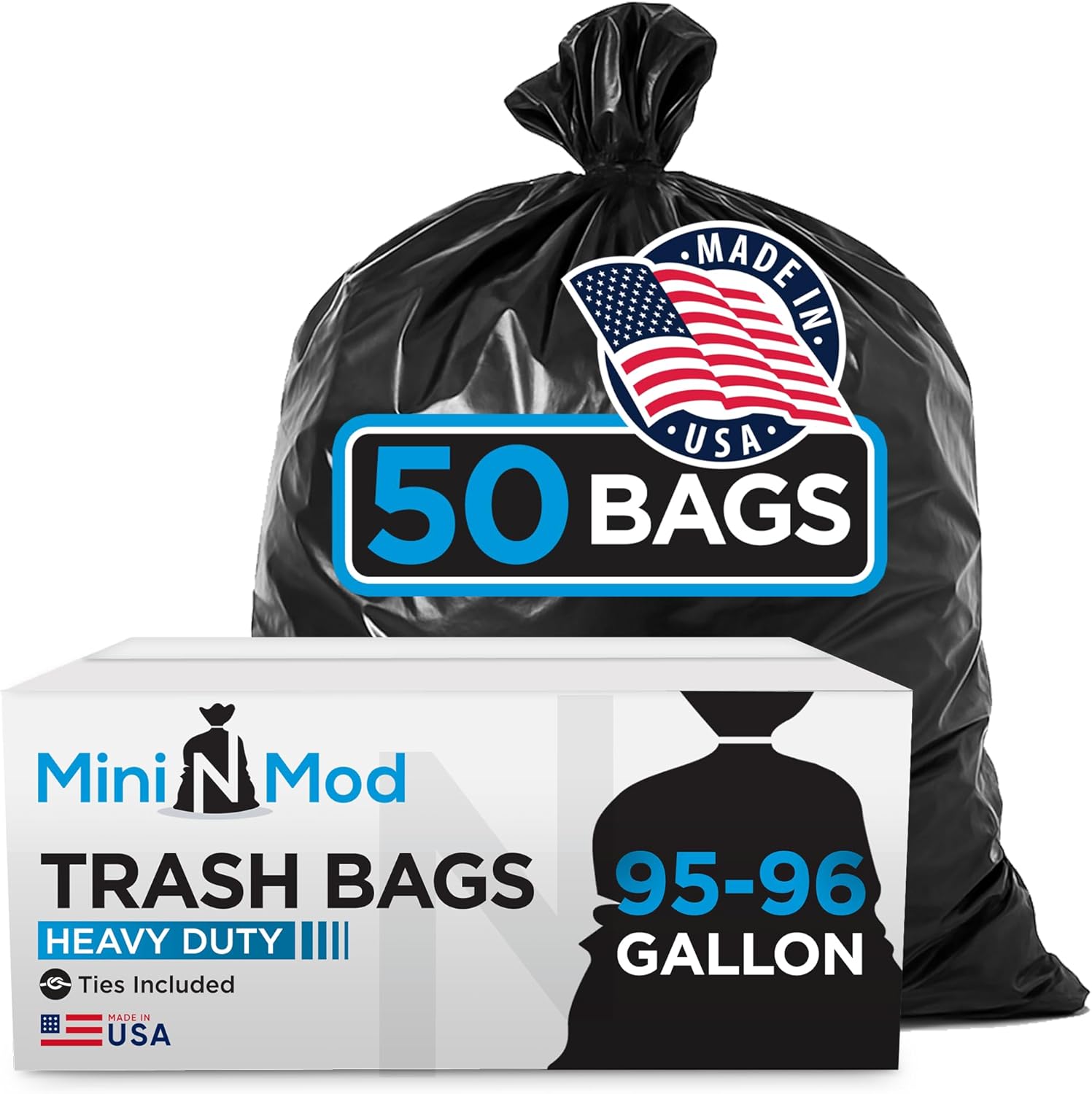 Product image of 95-96 Gallon Trash Bags Heavy Duty | 50 Count | Extra Large 95-96 Gallon Trash Can Liners | 90-100 Gal for Outdoor, Commercial, and Home Use