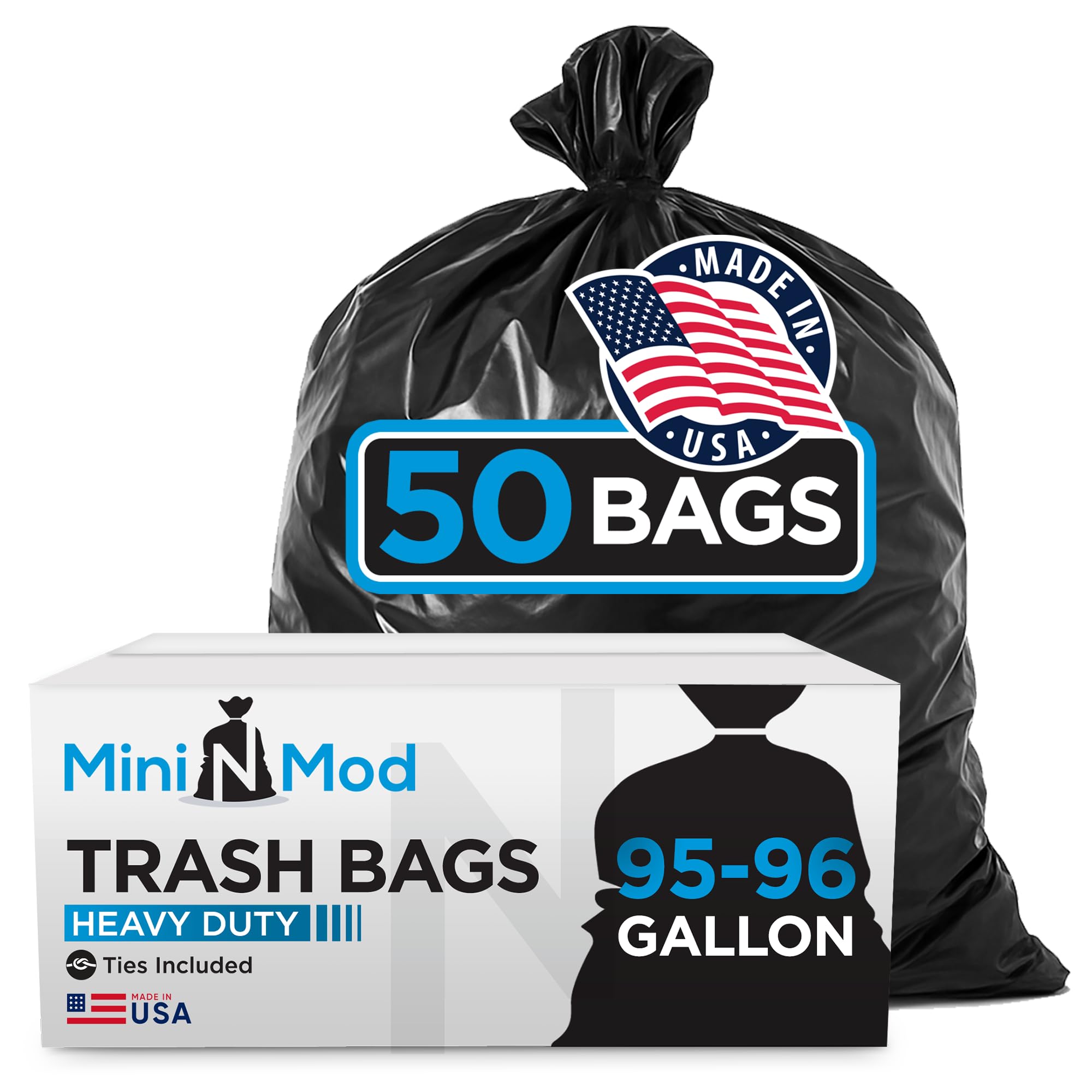 95-96 Gallon Trash Bags Heavy Duty | 50 Count | Extra Large 95-96 Gallon Trash Can Liners | 90-100 Gal for Outdoor, Commercial, and Home Use