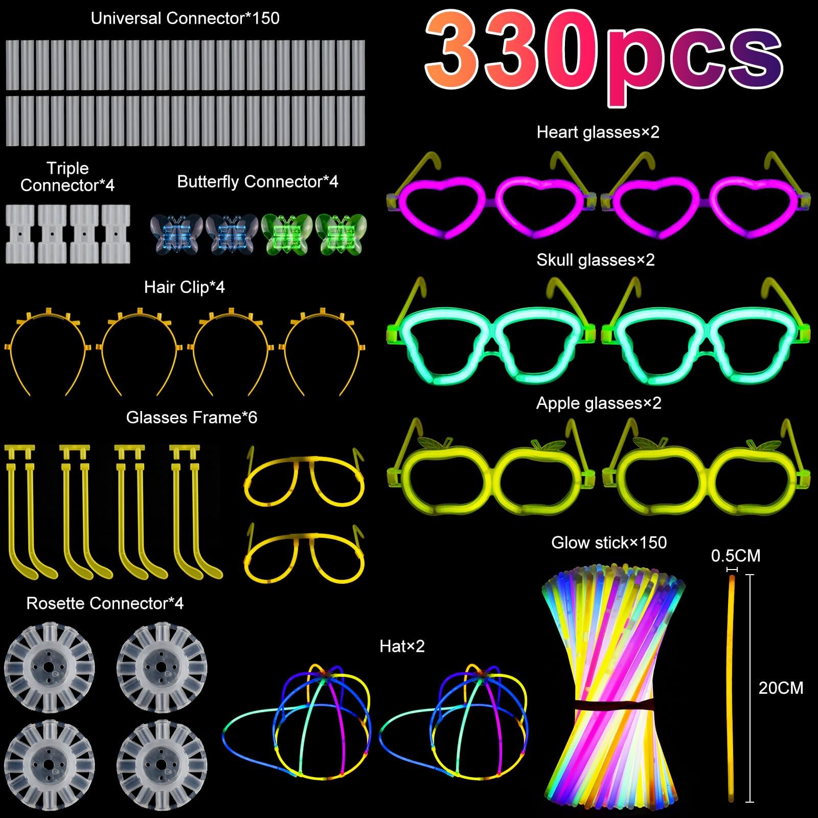 360 Pcs Kit Bâtons Lumineux Glow Sticks - Bracelets, Lunettes, Accessoires Fête Anniversaire & Mariage
