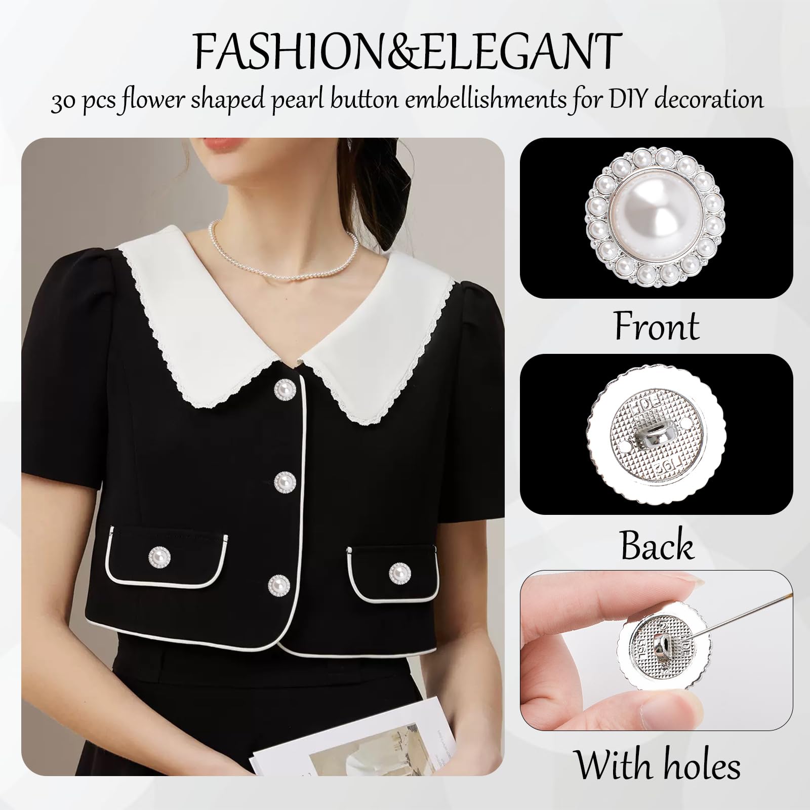 URROMA 30 Pcs Faux Pearl Buttons - Image 3