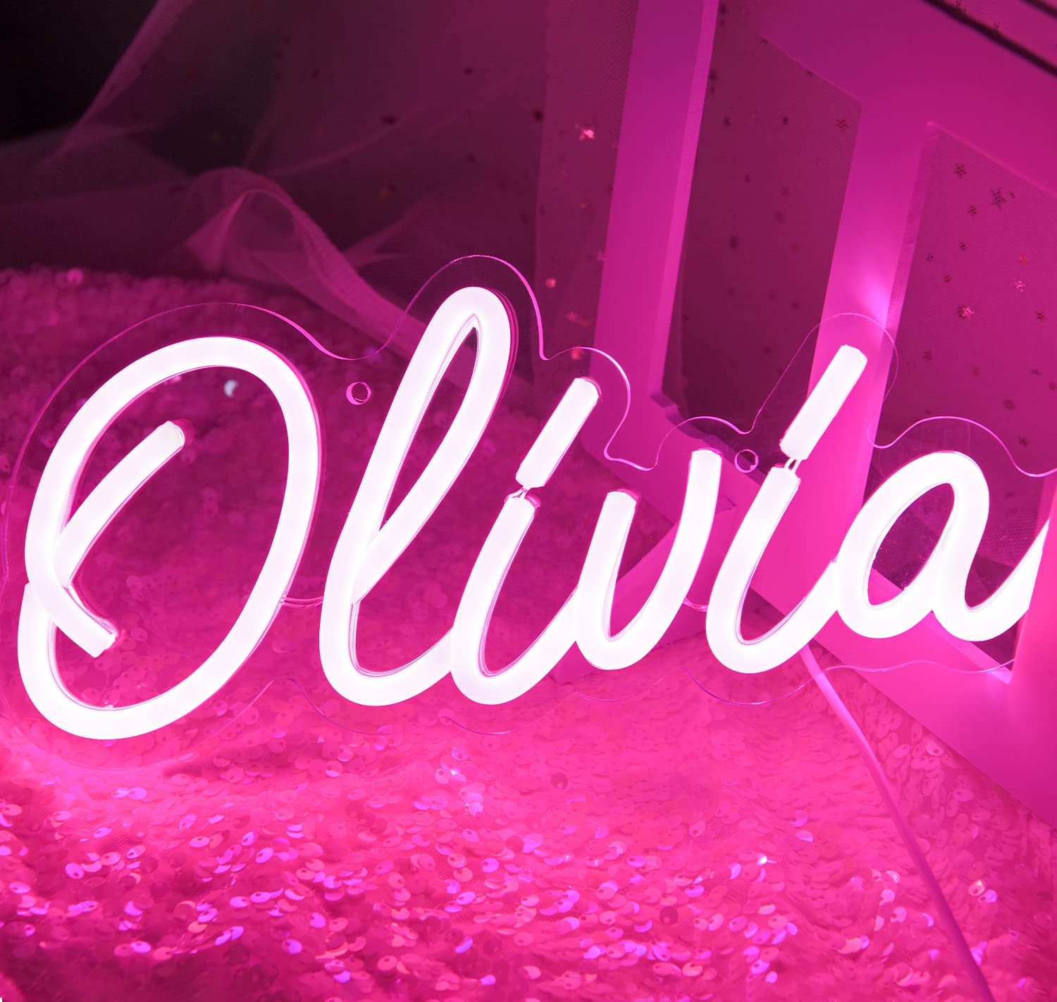 ATTNEON Olivia Name Neon Sign,LED Name Neon Light for Kids Bedroom,Birthday Party Decoration,Neon Sign Customizable for Girl,Birthday Name Deocr,Size 11.8 * 5.1 inches(JTLD013-08)