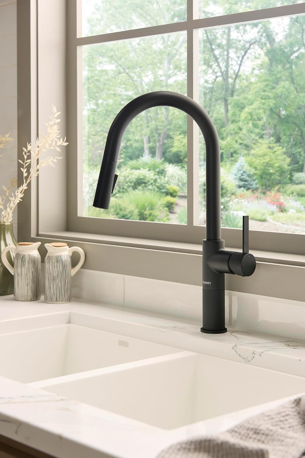 Ruvati 32 x 19 inch Granite Composite Quartz Undermount Double Bowl Kitchen Sink - Arctic White - RVG2388WH