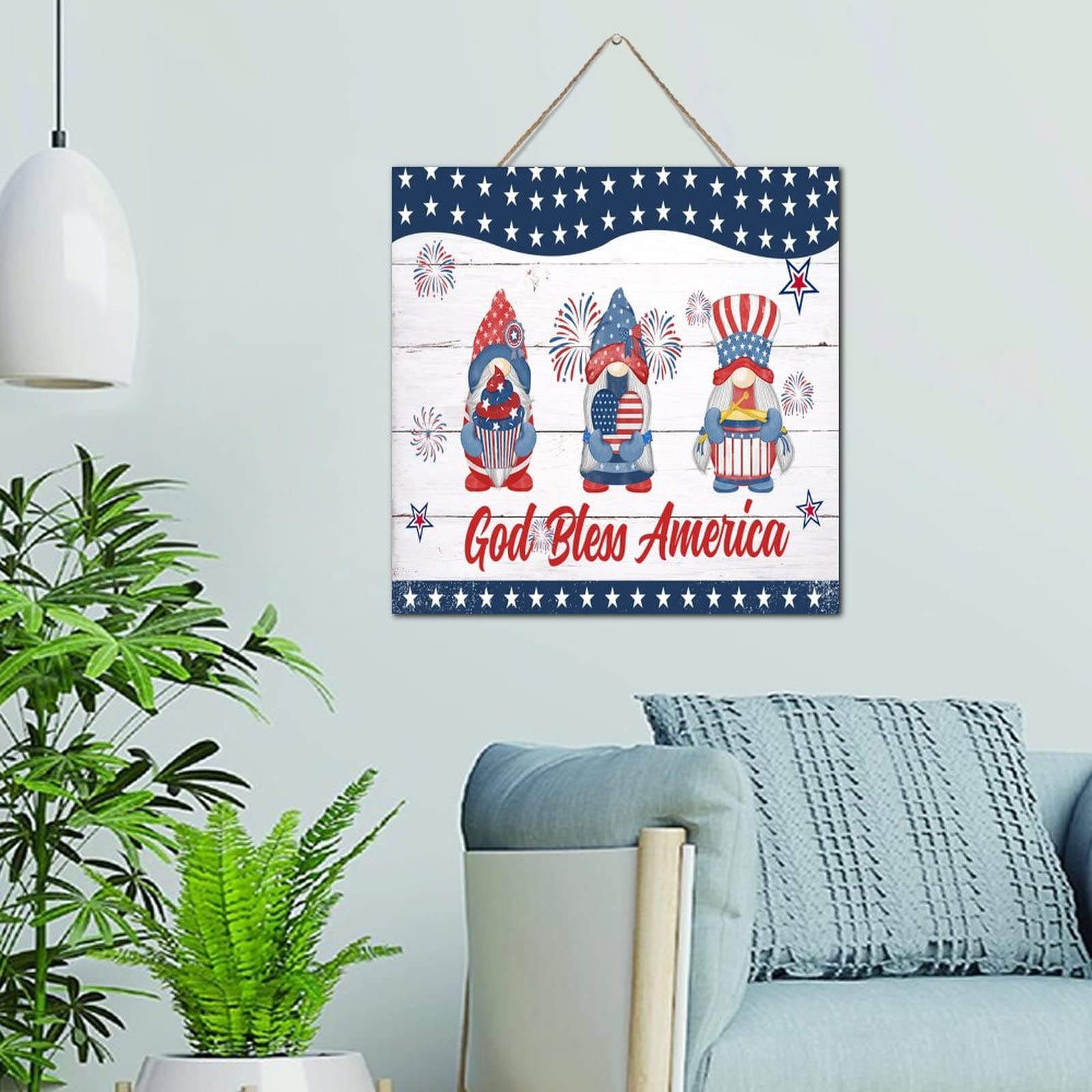Plaque en bois vintage artisanale God Bless America de haute qualité