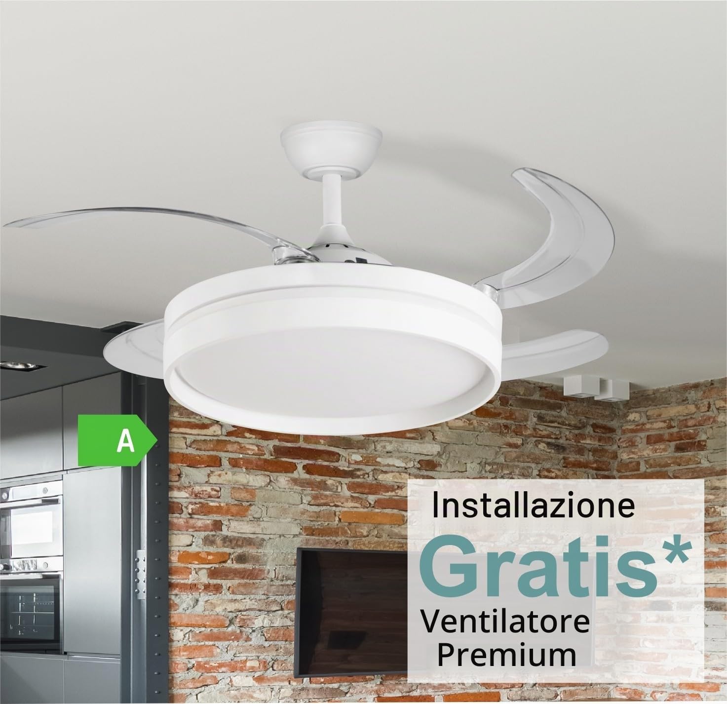 Bastilipo Miami-Ventilatore da soffitto con Luce Telecomando-3 Colori LED-Gamma Luxury, Metallo, Bianco, Diametro Total 63 cm