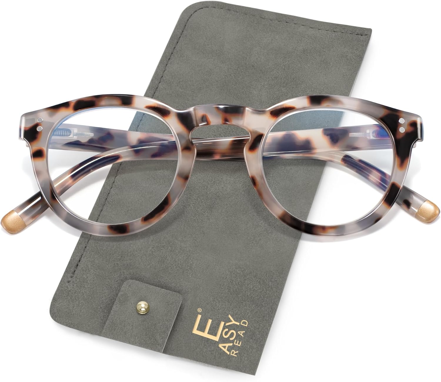 EASY READ Retro Round Blue Light Blocking Reading Glasses for Women,Anti UV Readers for Women with Spring Hinge Grey Tortoise 0.0 x
