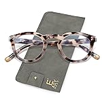 EASY READ Retro Round Blue Light Blocking Reading Glasses for Women,Anti UV Readers for Women with Spring Hinge(Grey Demi,+2.00)