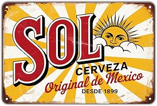 Sol Cerveza Beer tin sign Vintage Original de Mexico Metal Sign Print Aesthetic for Garden Yard Bar Porch Home Bedroom Kitchen Wall Decor Decor Gift 8 x 12 in