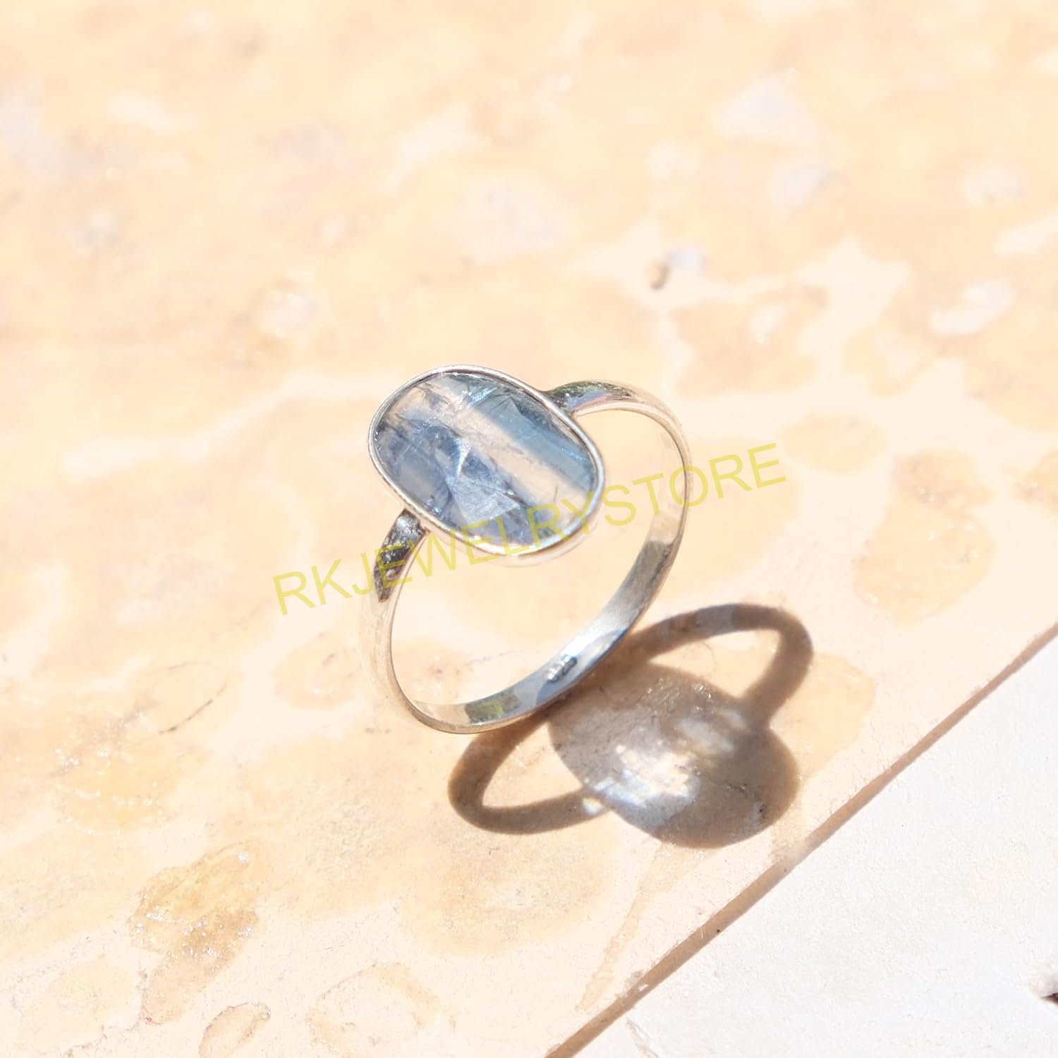 Natural Blue Kyanite Gemstone 925 Sterling Silver Handmade Statement Promise Minimalist Blue Stone Ring Jewelry Gift For Women