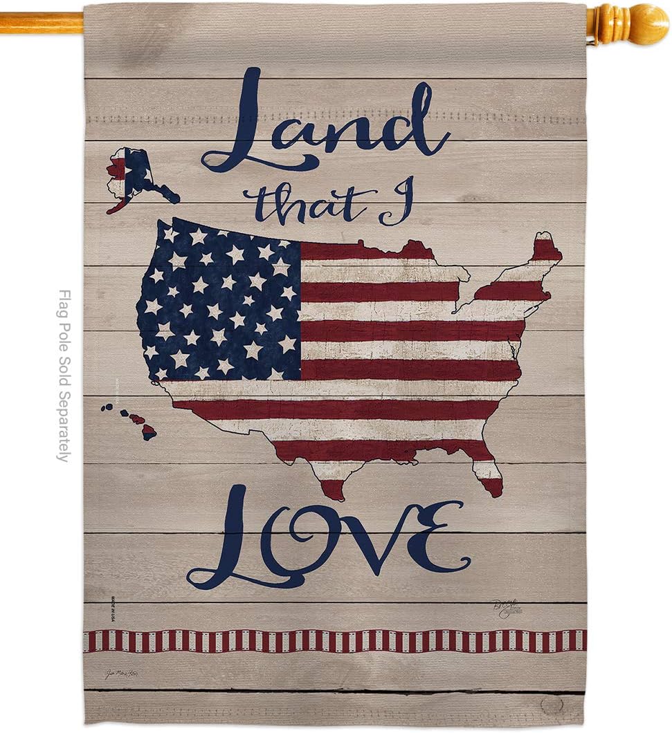 Land I Love House Flag Americana Star and Stripes Patriotism Independence Memorial United State American Small Decorative Gift Yard Banner Made In USA 28 X 40