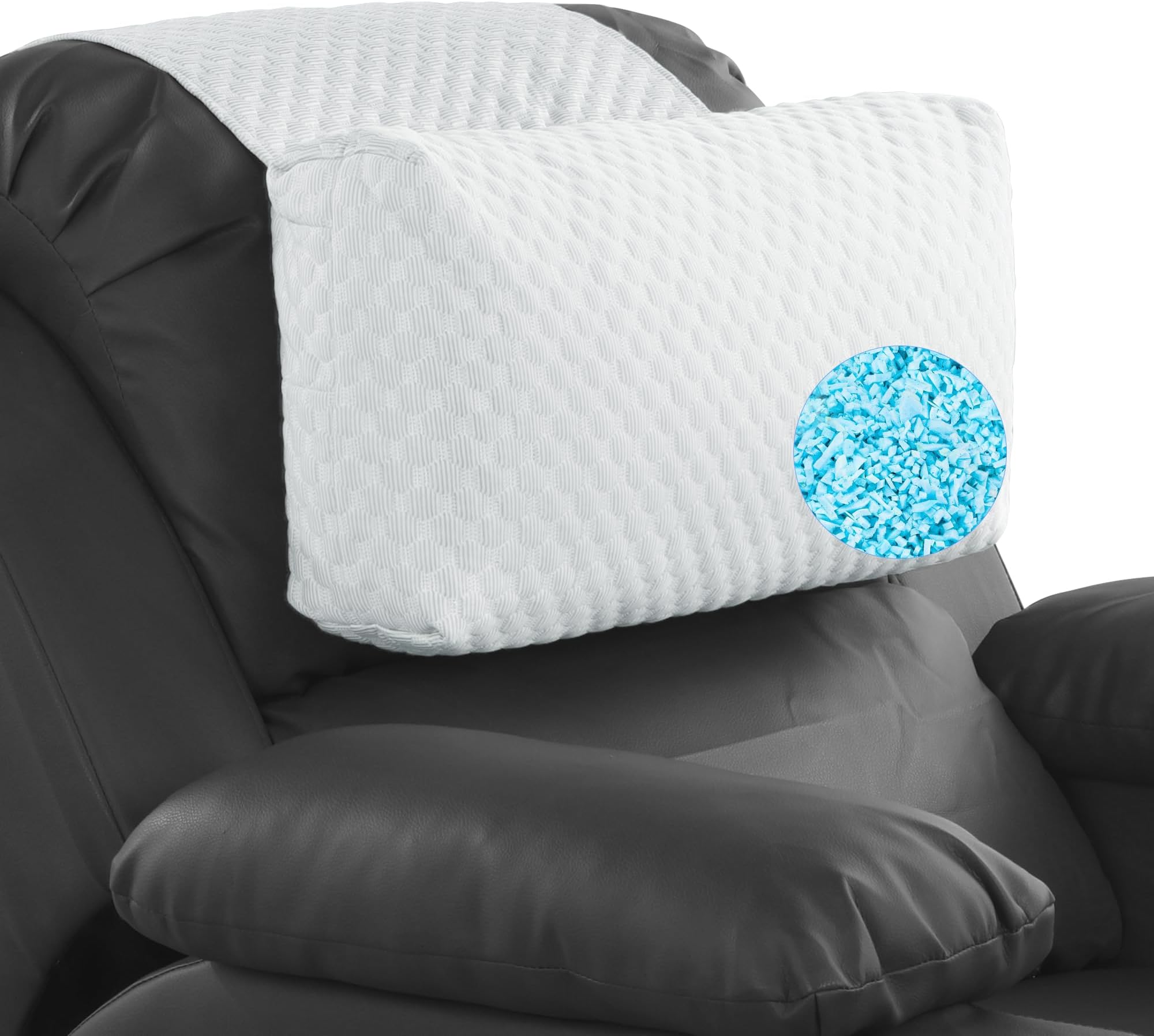 HOMBYS Cooling Headrest Neck Pillow for Recliner with Adjustable Shredded Gel Memory Foam Filling, Extra Large & Non-Slip Neck Pillow for Recliner, Sofa, Office Chair, Car, Gaming, Cream White