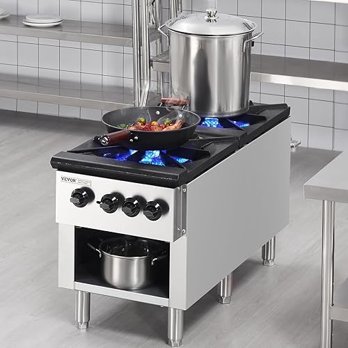 Miniatura 8 de VEVOR Estufa de gas comercial con 2 quemadores, estufa de cocina de propano y gas natural, placa caliente de gas de acero inoxidable, equipo de