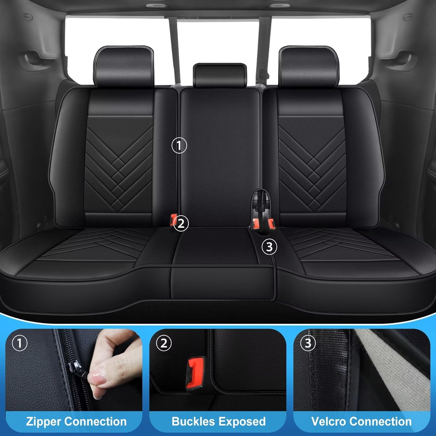 Seat Covers Fit for Dodge RAM 1500 2500 3500 2002-2024 2025 2026 Full Set with Waterproof Leather Automotive Vehicle Cushion Cover for Cars Truck（5 Seats/Curved Bench/Black）