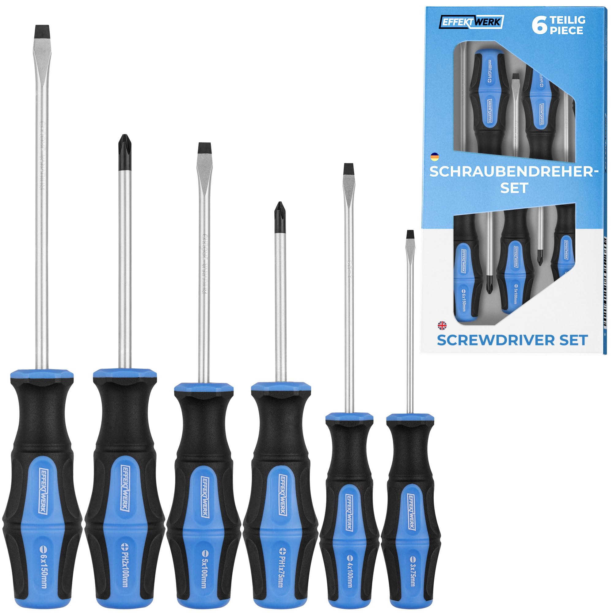 6-pc Screwdriver Set - 4 Flat Head & 2 Phillips Screwdrivers w/Magnetic Tips & Ergonomic Handles - Multi-Purpose Tool Kit for Household Repairs