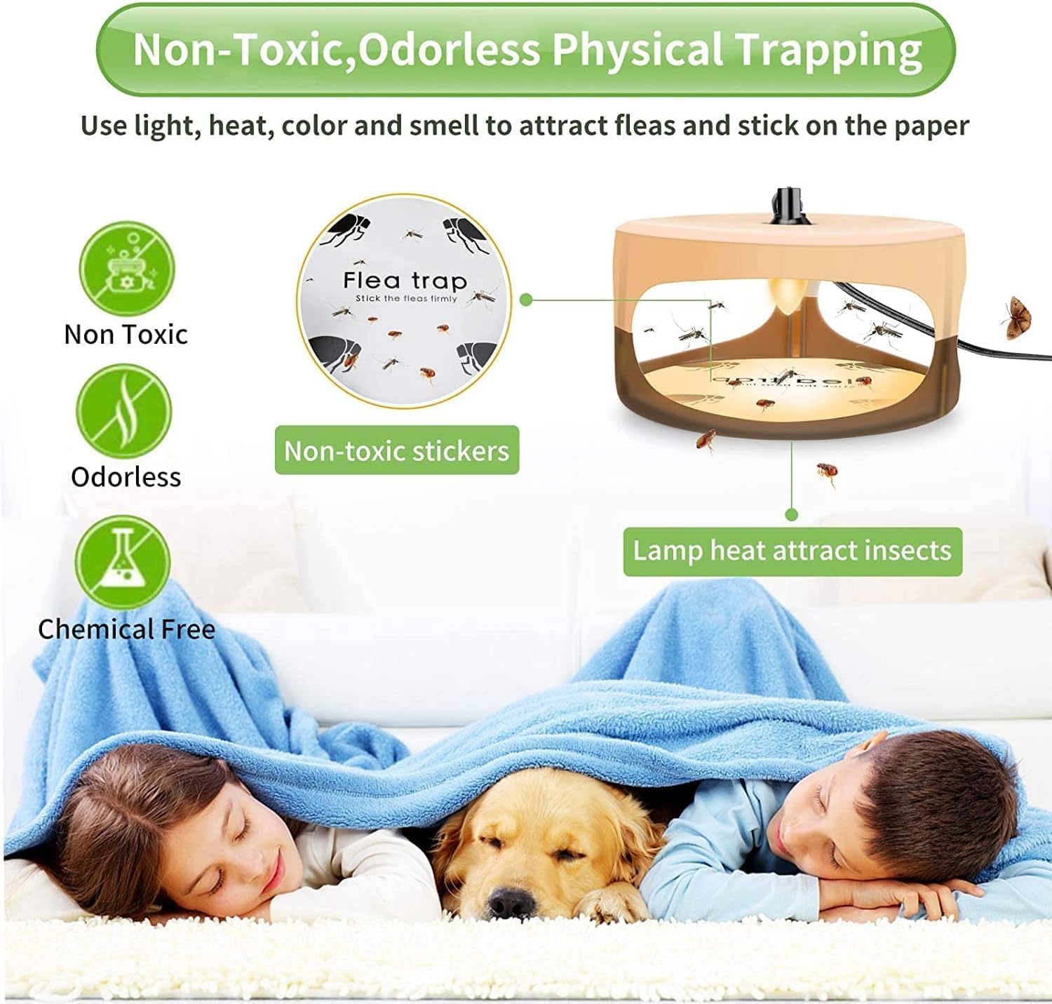 Flea Traps for Inside Your Home, Bed Bug Trap with Light Refills and Sticky Pads, Electronic Fly Gnat Traps Indoor, Sticky Flea Bombs for Home and Indoor (Beige, 2 Pack)
