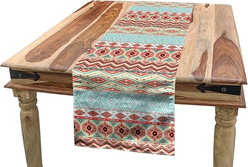 Lunarable Camino de mesa azteca, inspiraciones culturales ornamentales cheurón indígena, camino rectangular para comedor y cocina, 16 x 72 pulgadas,