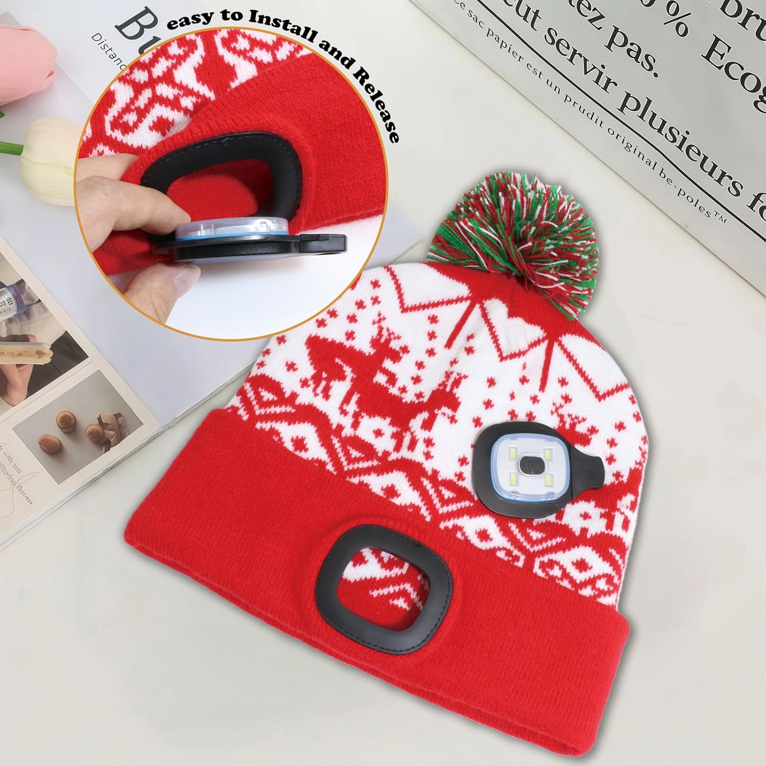 Unisex Beanie with The LED Light, Christmas Gifts for Men Women Dad Father USB Rechargeable Headlamp Caps (3pcs) - Image 6