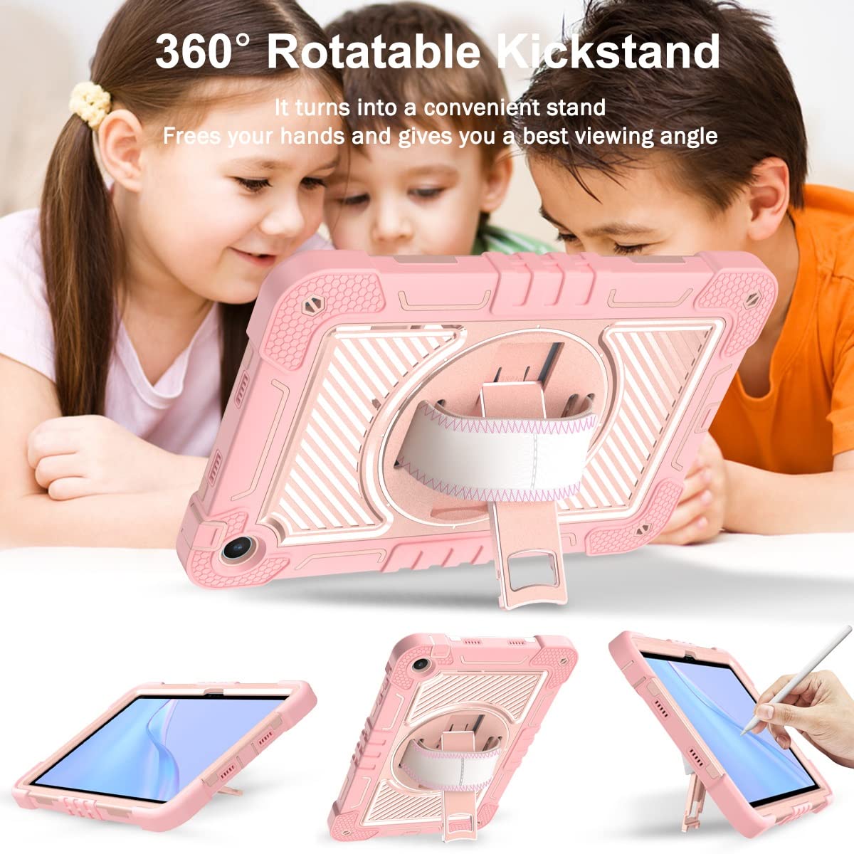 Custodia per tablet Compatibile con Huawei Matepad SE 10,4 pollici Custodia protettiva antiurto durevole Custodia Compatible with tablet con staffa girevole a 360 gradi Tavoletta Casa(Rose Gold)