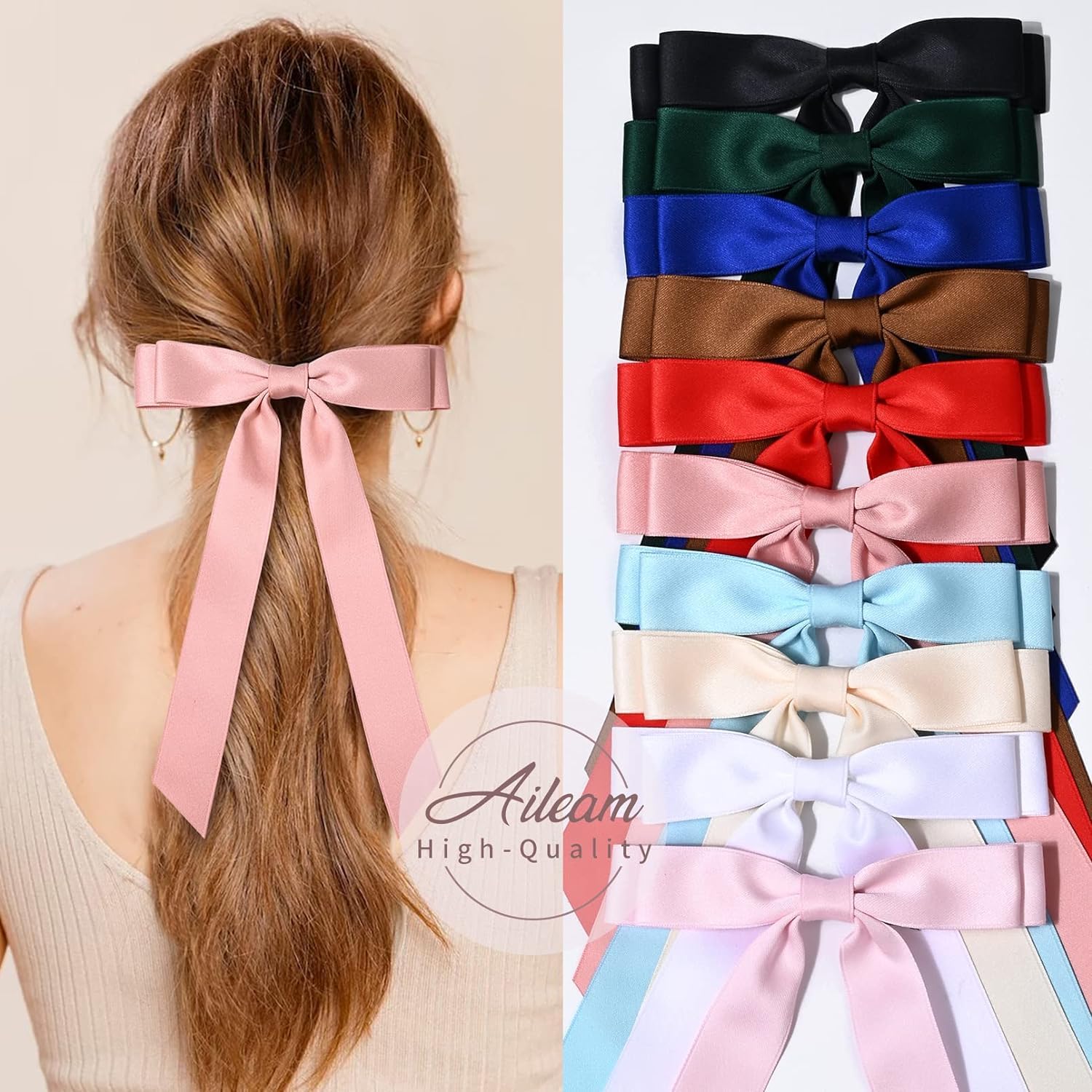 Cute Hair Bows for Women, Silky Satin Hair Bows Hair Clip, Black Hair Ribbon Ponytail Holder Accessories - Image 2