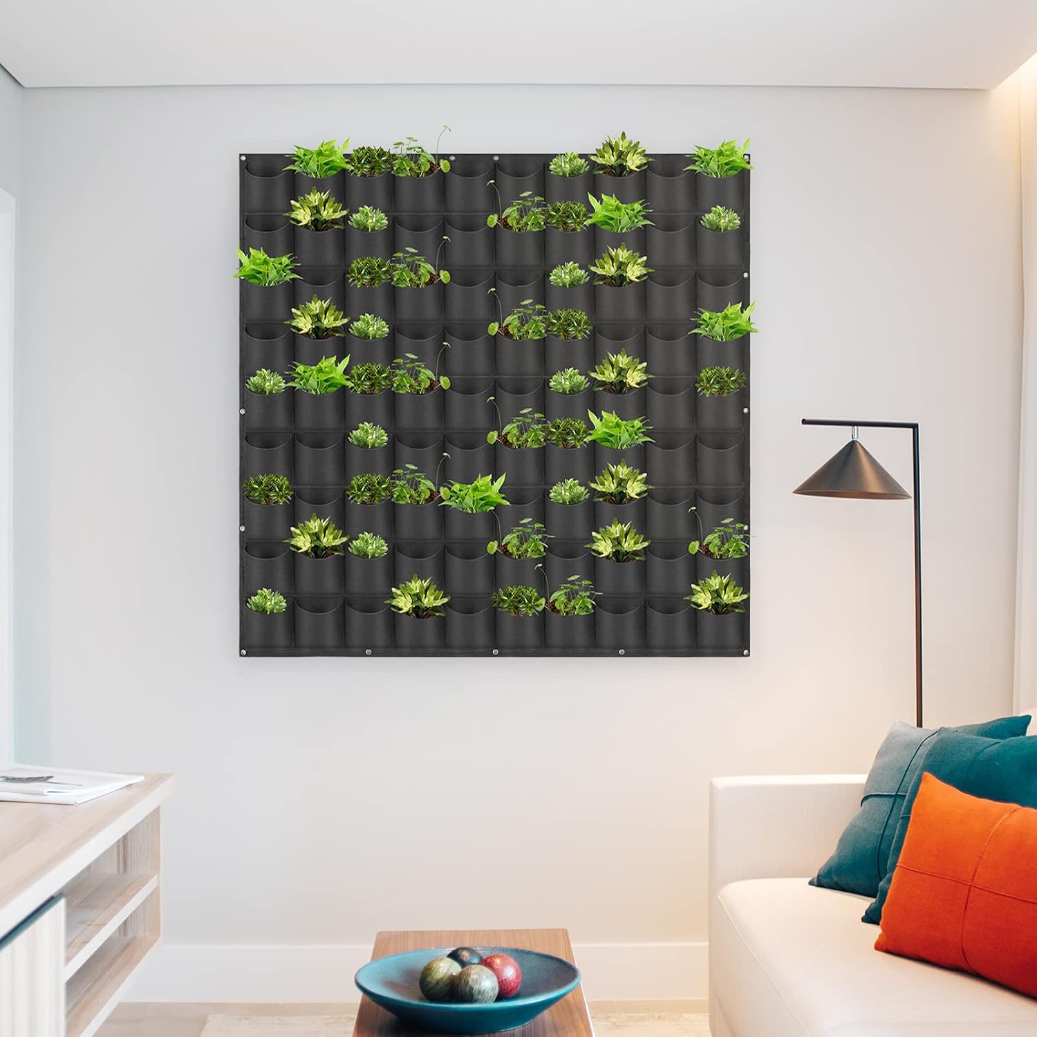 Hanging Planting Grow Bags, 90 Pockets Wall Planter Wall Mounted Grow Bag Outdoor Indoor Gardening Vertical Greening Flower Container, Planting Bags Storage Bags(1.1 m × 1.1 m, Black)