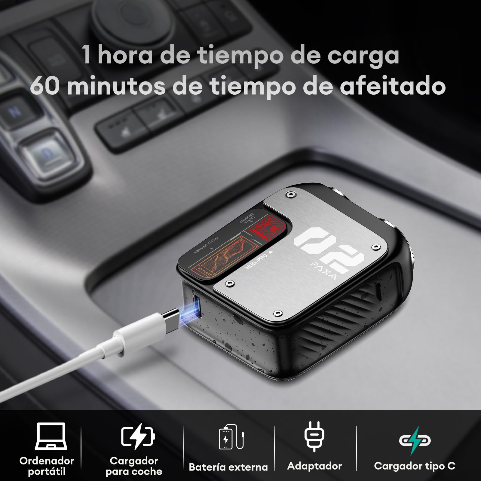 PAXA T01 Afeitadora Electrica Hombre,Mini Maquinilla De Afeitar Hombre,9000RPM,IPX7 Para Seco Y Húmedo,Doble Cabezal Rotatorio Inalámbrica,Recargable USB-C Para Hogar,Coche Y Viaje,Grigio