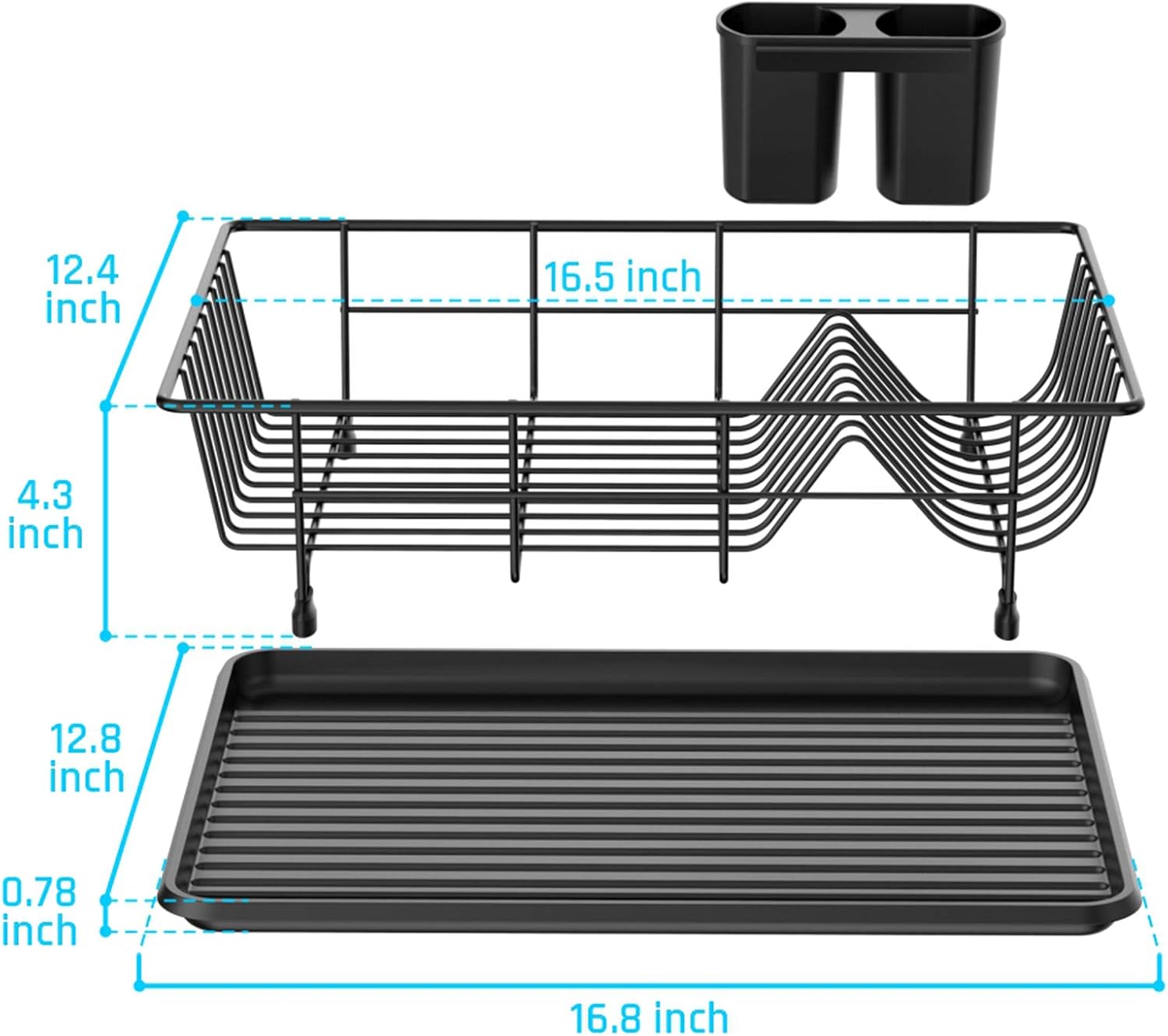 iSPECLE Dish Drying Rack, Dish Rack with Utensil Holder, Dish Drainer Drain Board for Kitchen Sink Counter Top, Black Color Poblished Preventing Rust Dish Holder