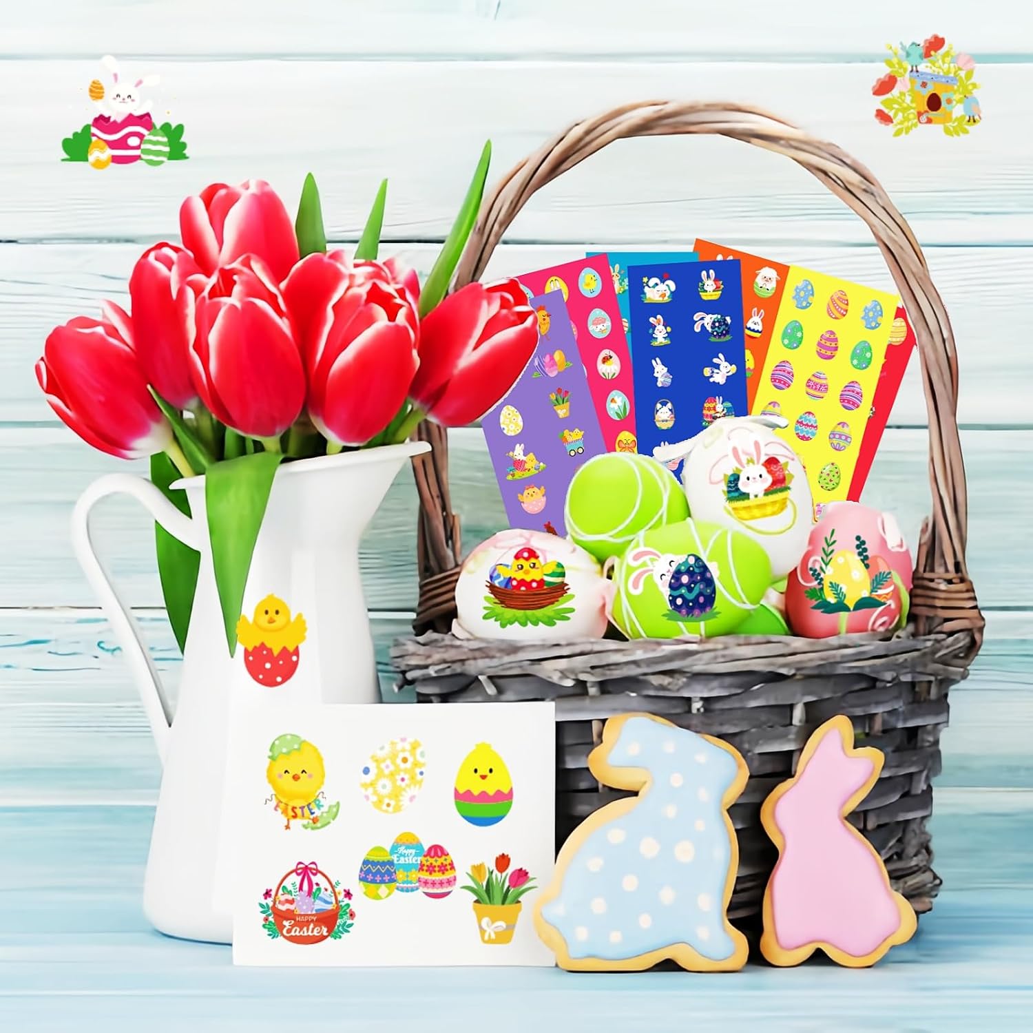 2288Pcs Easter Stickers Bulk for Kids - 130 Sheets Easter Basket Stuffers for Toddlers Boys Girls Teens Adults, Easters Crafts Activities Party Favors Gifts Goodie Bags Egg Decorations