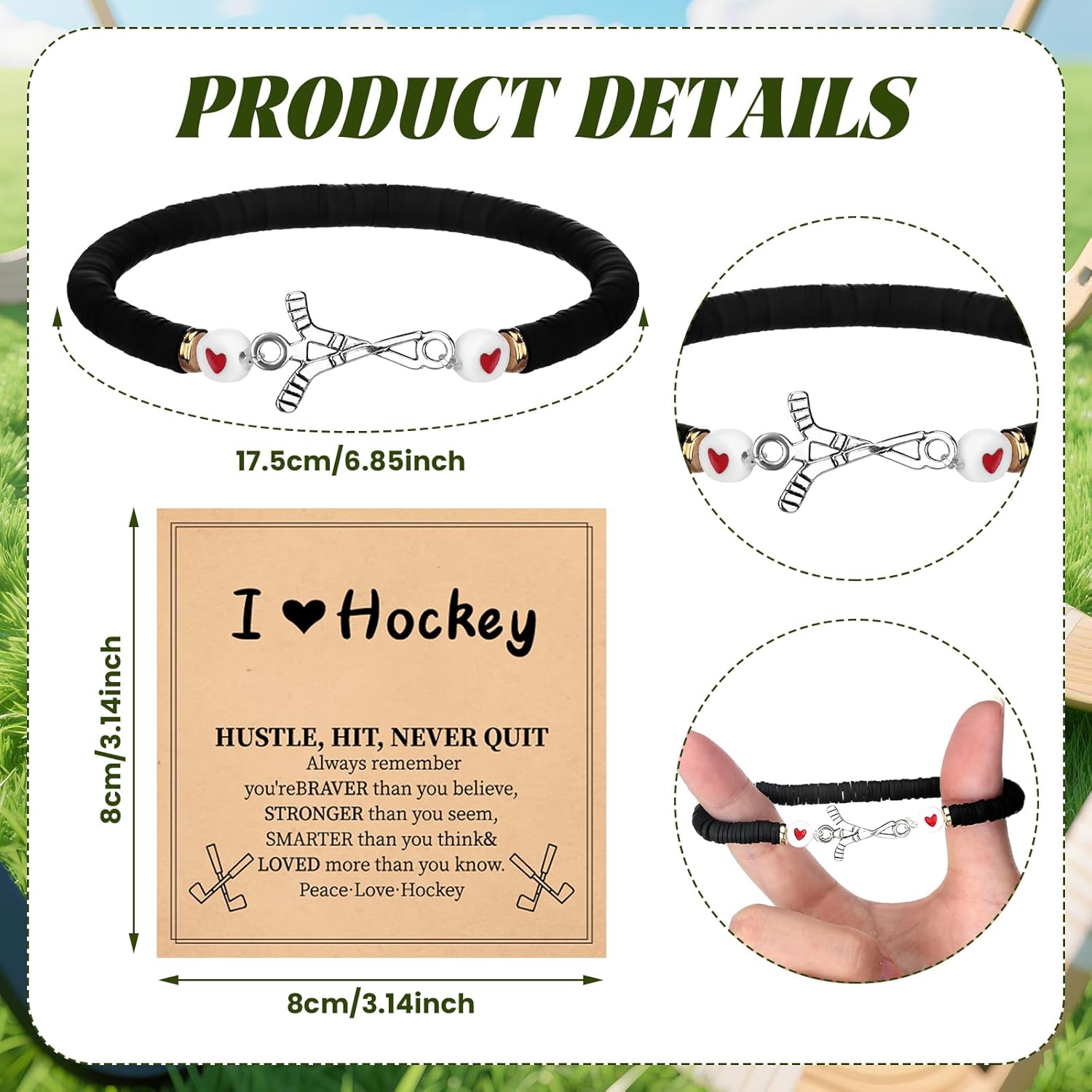 20 Set Football Bracelets Bulk Adjustable Ice Hockey Beaded Bracelets Gifts with Motivational Cards Sports Party Favors for Men Women Lovers Team Players Coaches - Image 4