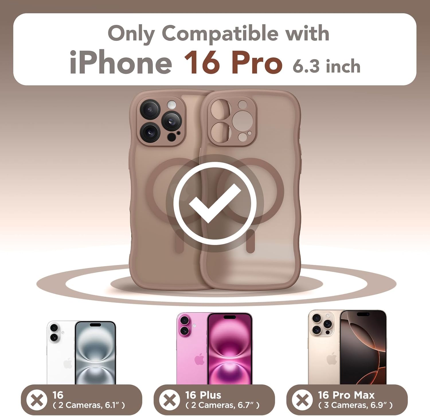 CAPRARO for iPhone 16 Pro Case for Women Girls, Upgraded [Full Camera Protection] [Compatible with MagSafe] Cute Wave Translucent Matte Phone Case for iPhone 16 Pro, Brown - Image 2