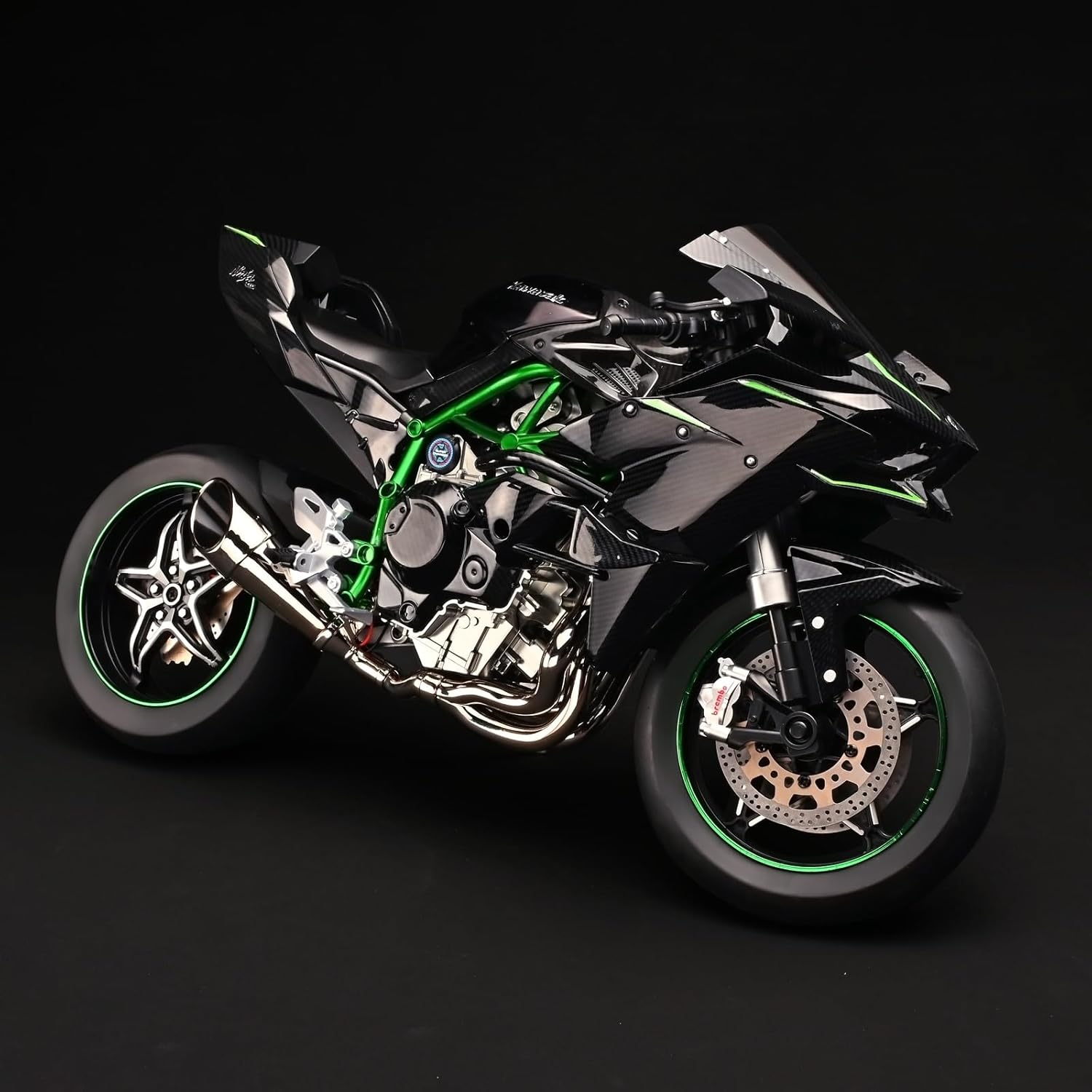 RZAPE Die Cast Motorcycle 1:6 Scale for Kawasaki H2R Motorcycle Alloy Racing Motorcycles Model Power Kawasaki Ninja H2R Toy Motorcycles Collection H2R Kawasaki Model Motorcycles（Carbon Fiber Black）
