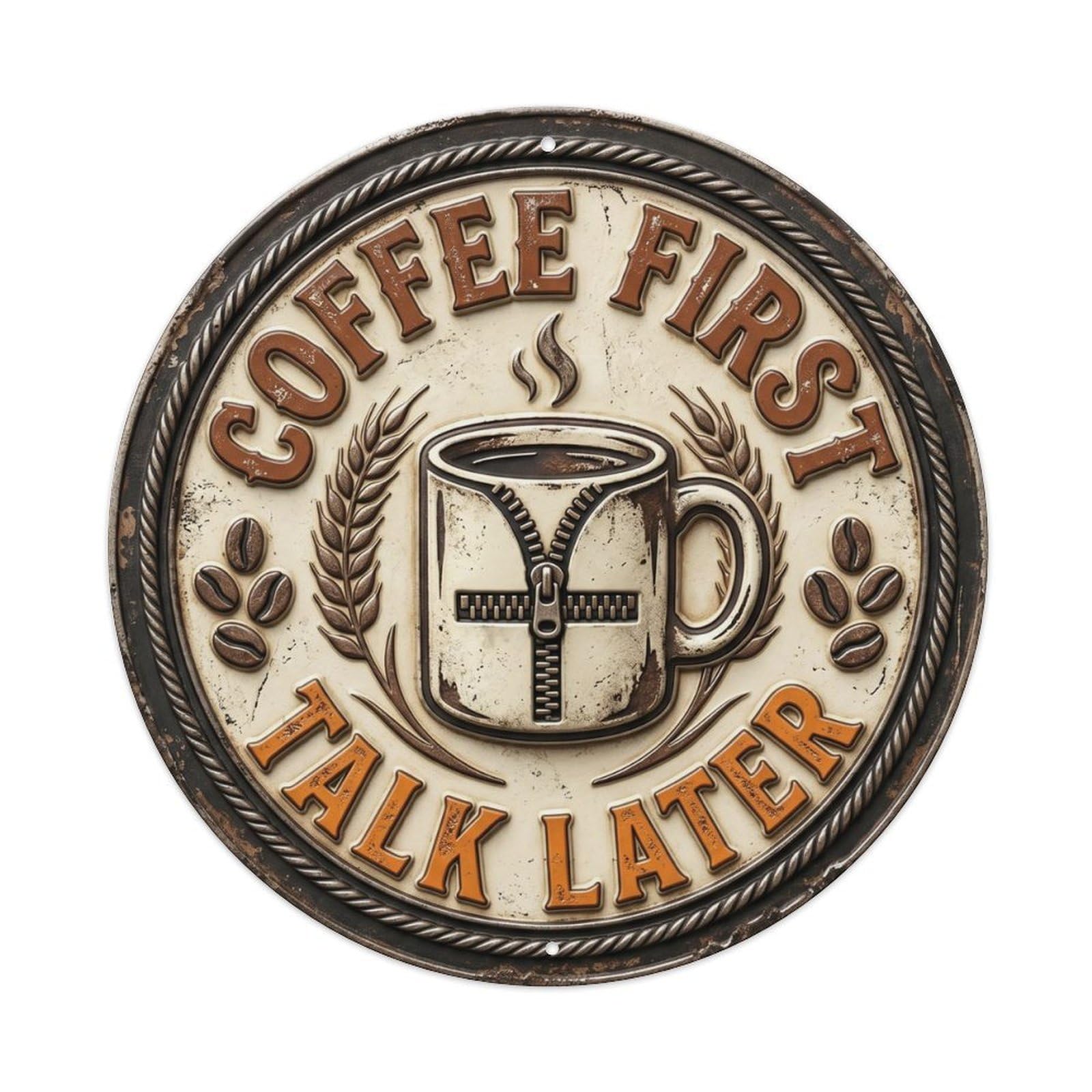 Coffee First Talk Later Nostalgic Living Accessory Slogans Metal Tin Sign