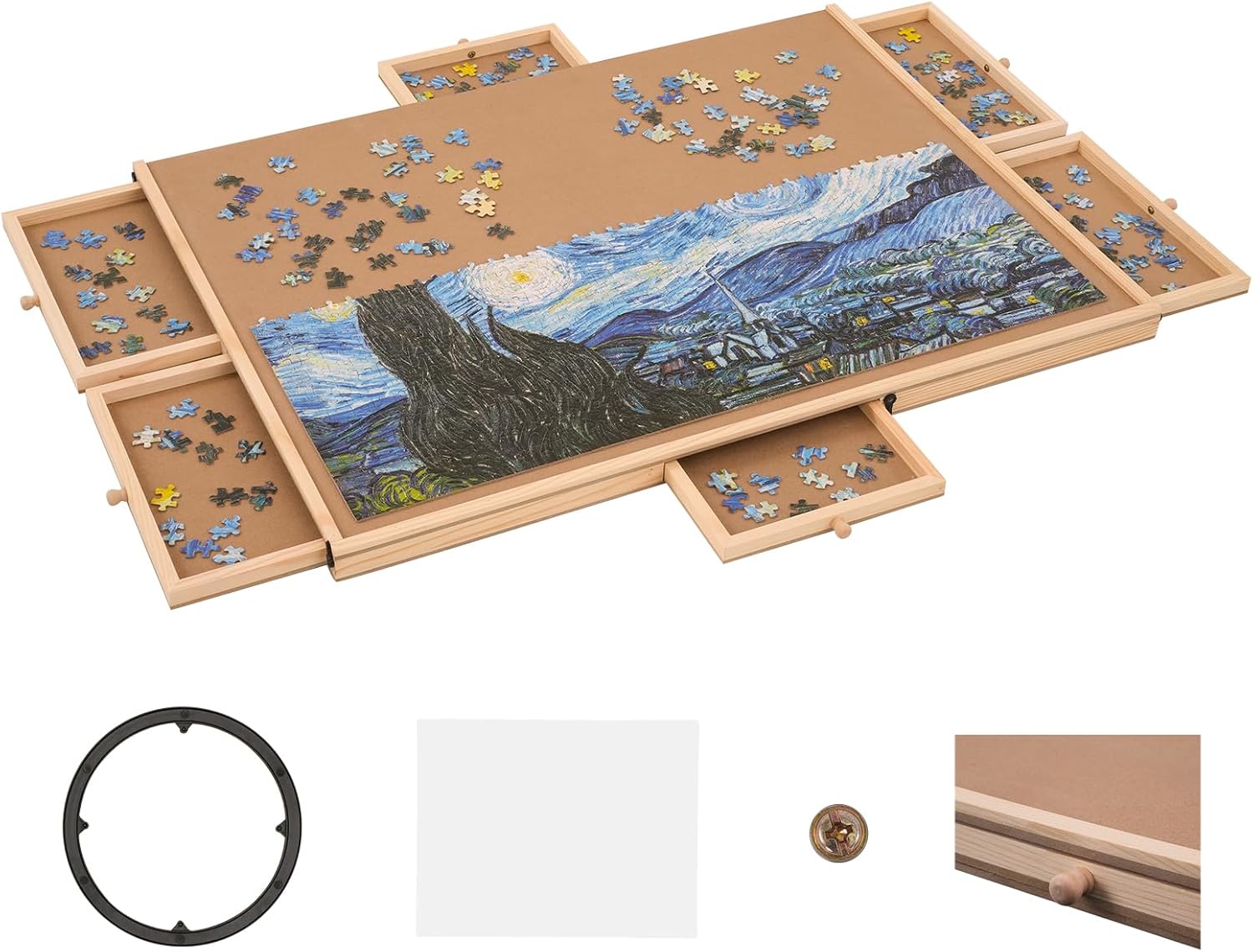 1000ピース 木製パズルボード(収納トレイ付) VEVOR 1000ピースパズルボード 引き出し6個とカバー付き 29インチx21.6