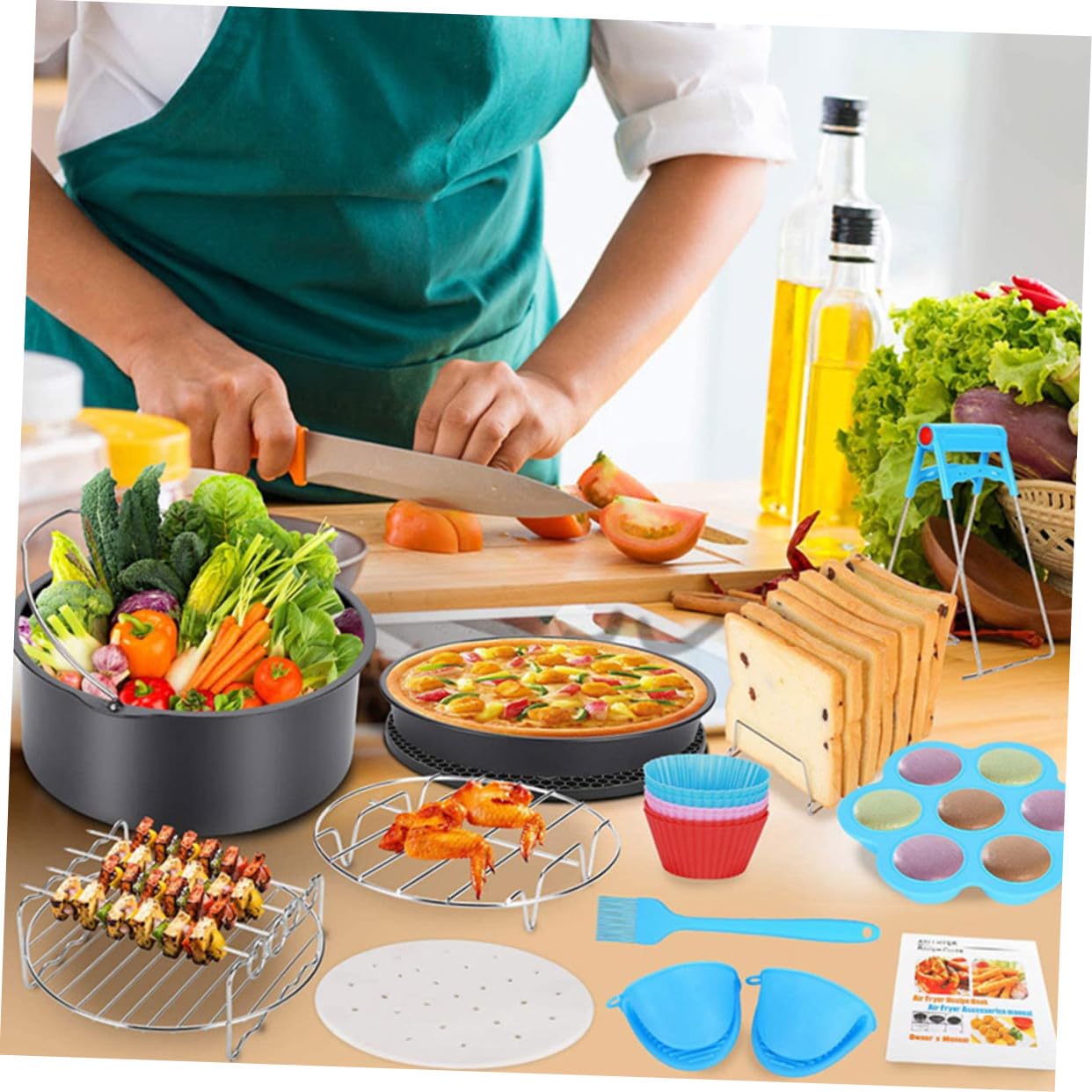 Hohopeti 6 piezas Accesorios para Freidora de Aire Bandejas y Moldes para Hornear Pizza y Pasteles Herramientas de Cocina Antiadherentes para Repostería y Preparación Versátil